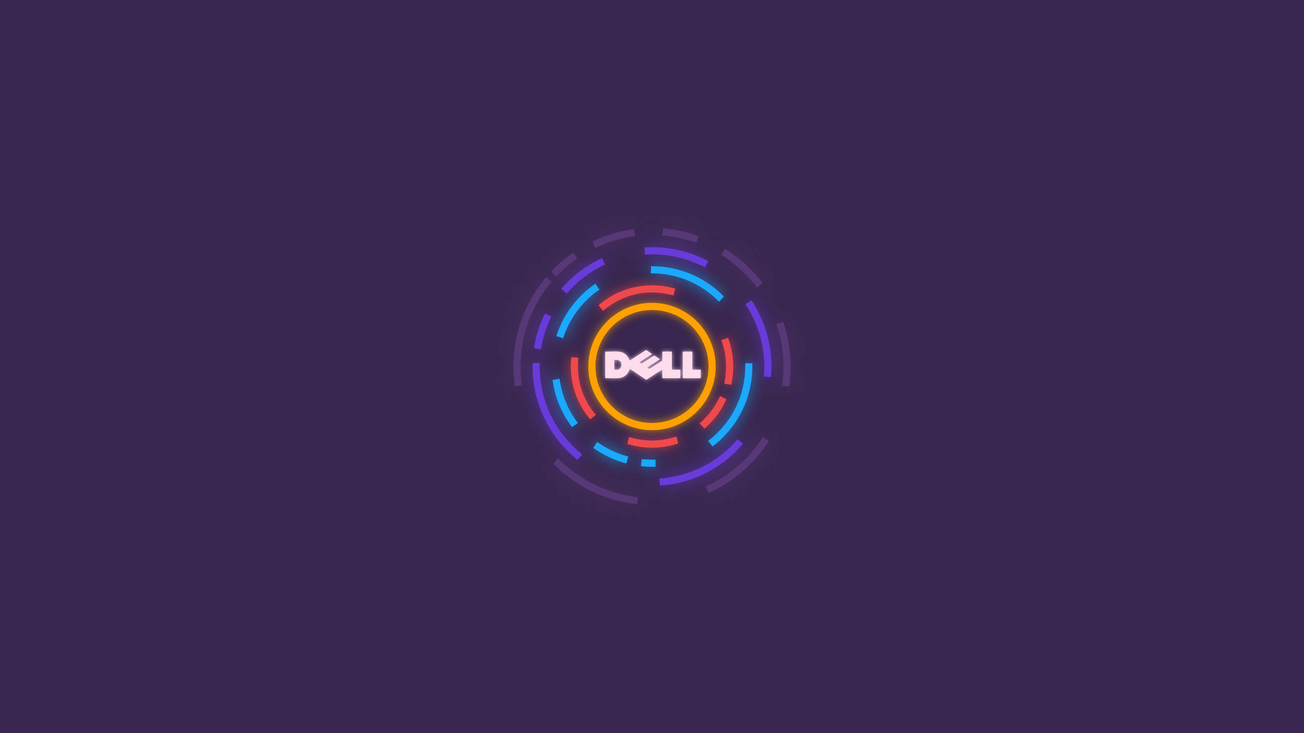 多彩戴爾HD標誌 壁紙 — Dell 標誌居中於充滿活力的霓虹環中，背景為深紫色。