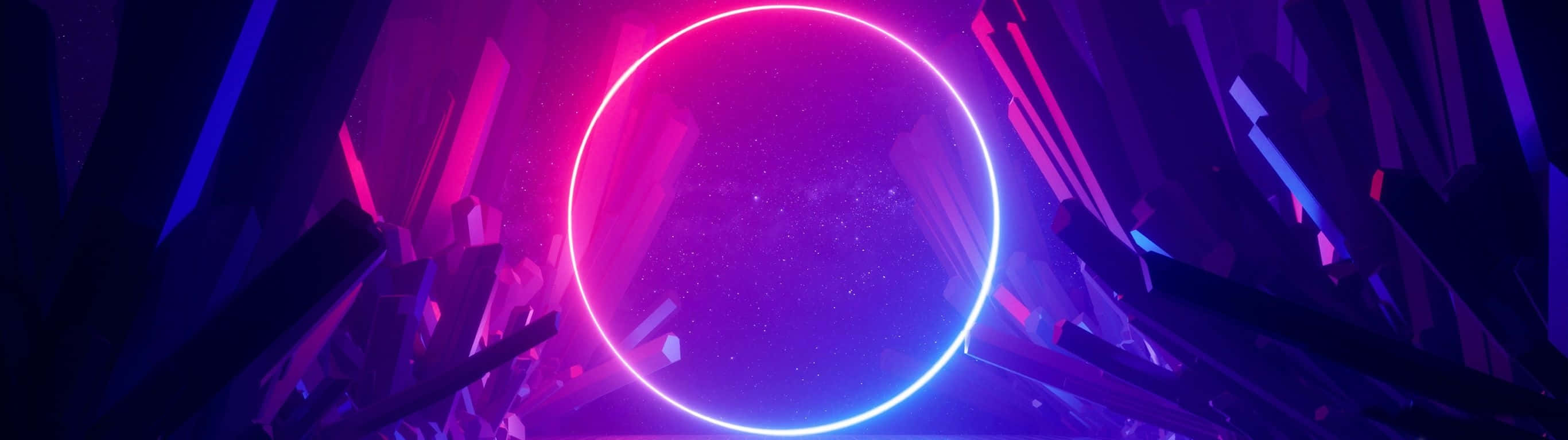 在晶體碎片中閃耀著宇宙紫和藍色的霓虹環。