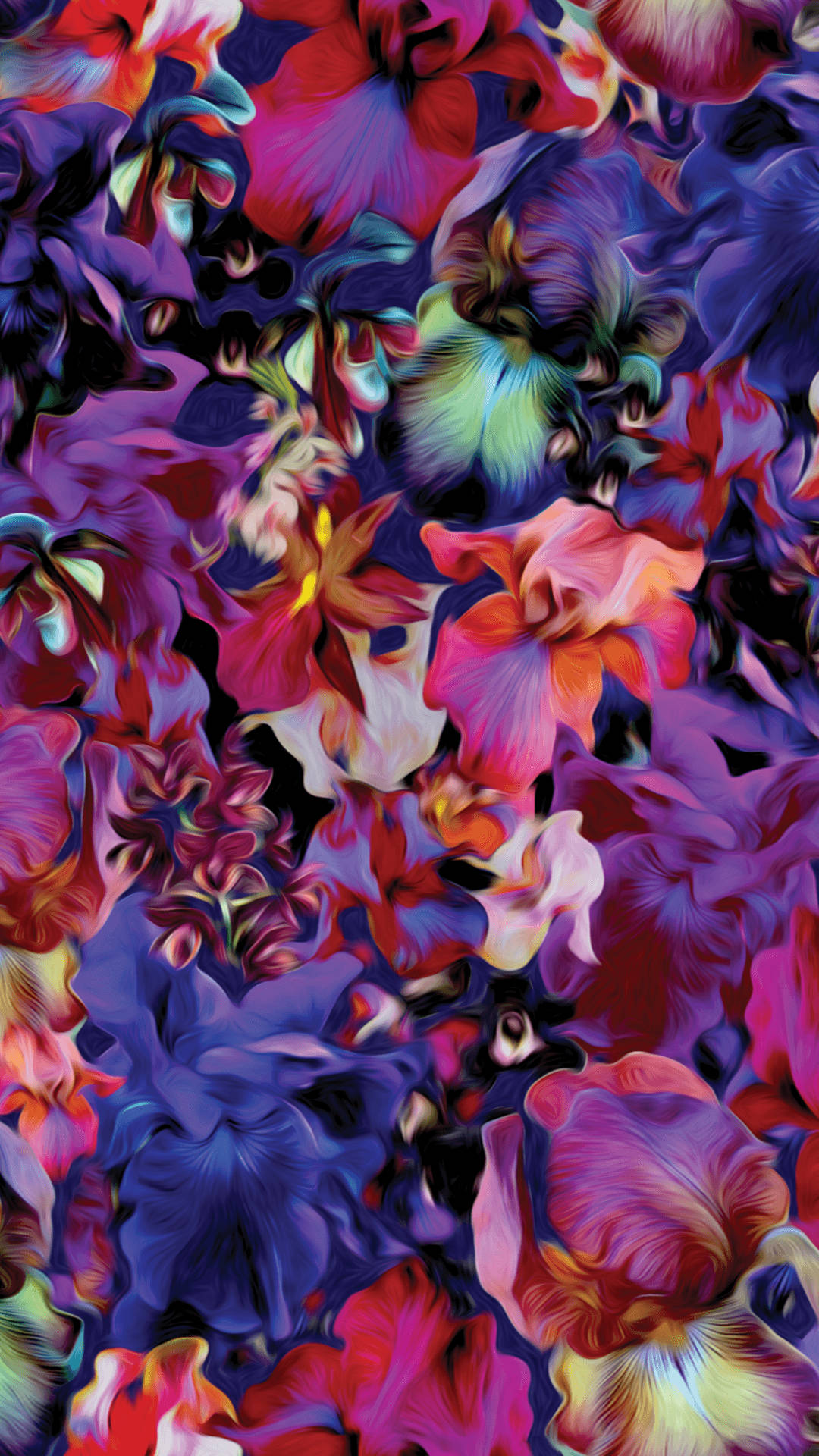 紫色、粉紅色和綠色的旋轉彩色花朵的抽象數位藝術品。