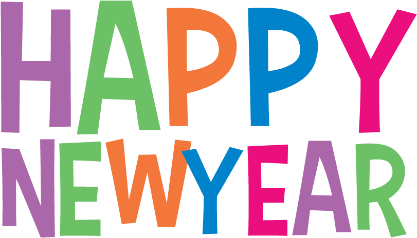 多彩新年文字 壁紙 — 鮮豔多彩的 'HAPPY NEW YEAR' 文字以粗體大字顯示在純黑色背景上。