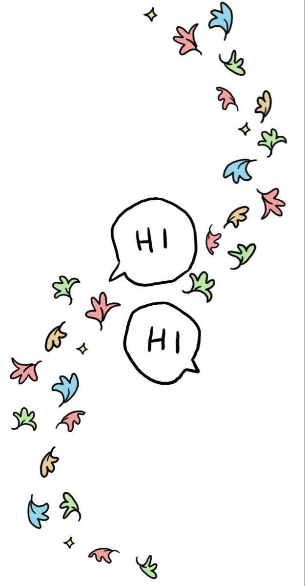 兩個「HI」對話框被飄落的粉彩秋葉環繞。