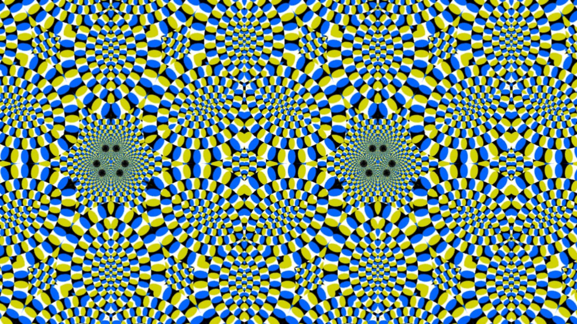 帶有重複螺旋的催眠藍色、黃色、黑色幾何圖案。
