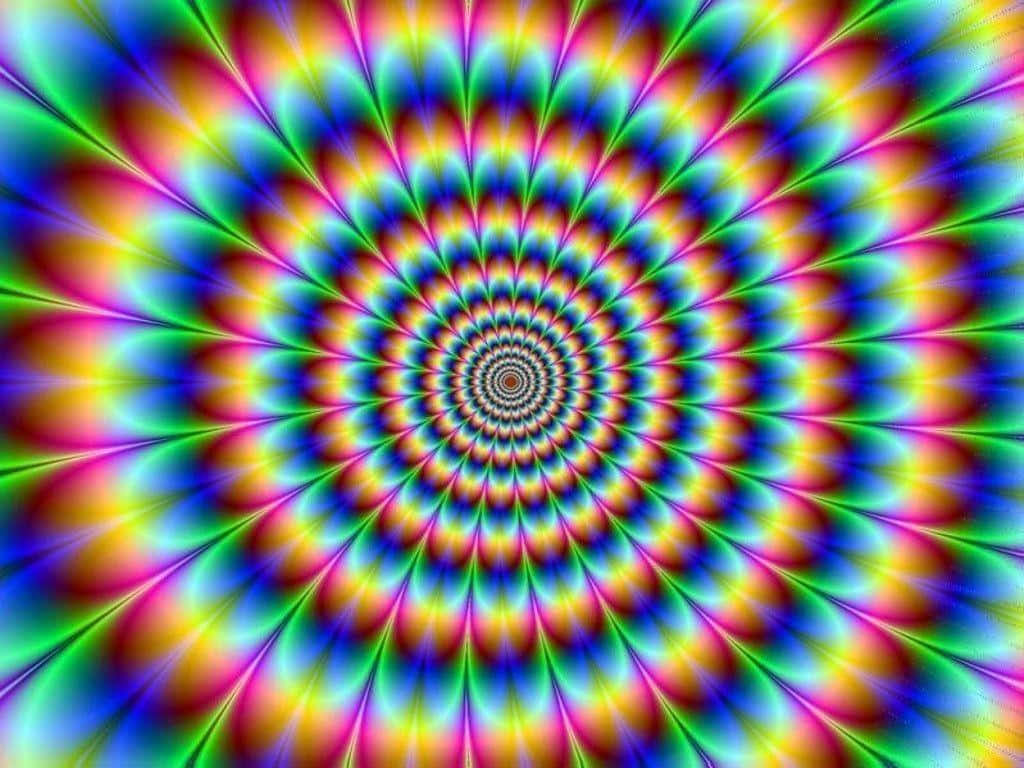 多彩迷幻螺旋圖案 壁紙 — 充滿活力的迷幻螺旋以彩虹色向外輻射，創造出迷人的視錯覺。