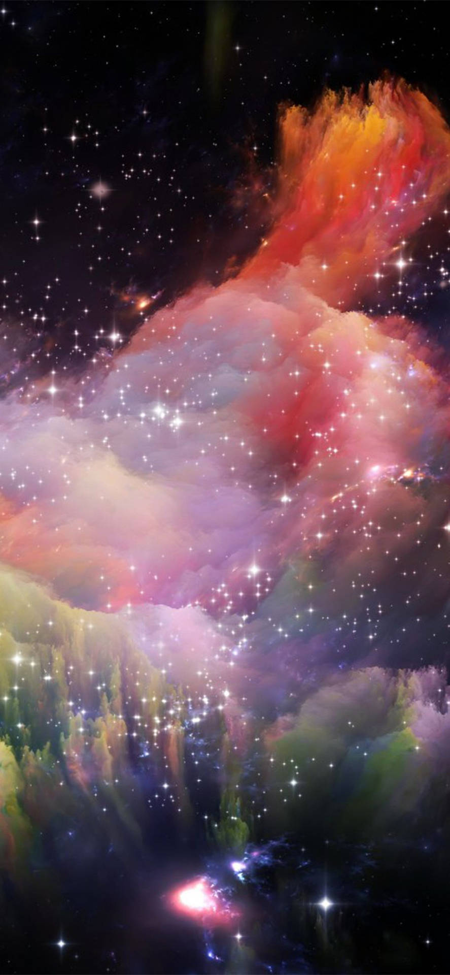 在深空中帶有發光星星的彩色星雲。