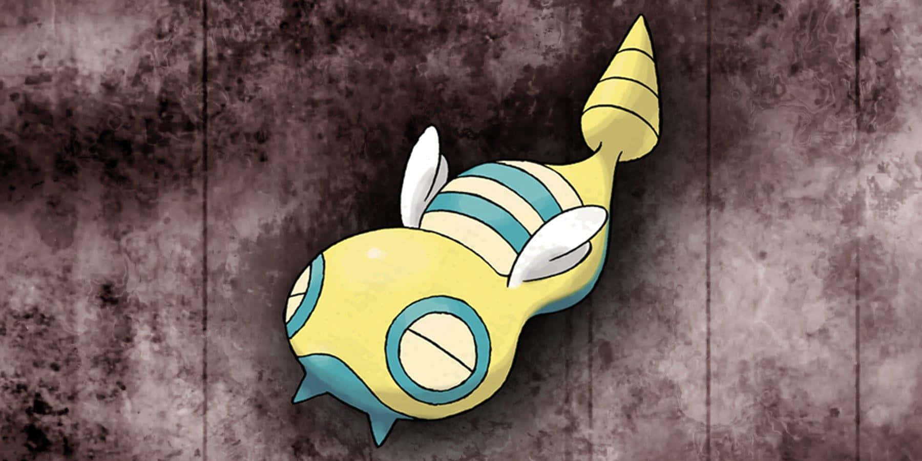 多拉帕斯在深色背景上 壁紙 — 一個卡通風格、黃藍相間、像蜜蜂嘅Pokémon靠喺有紋理嘅深啡色木牆上。