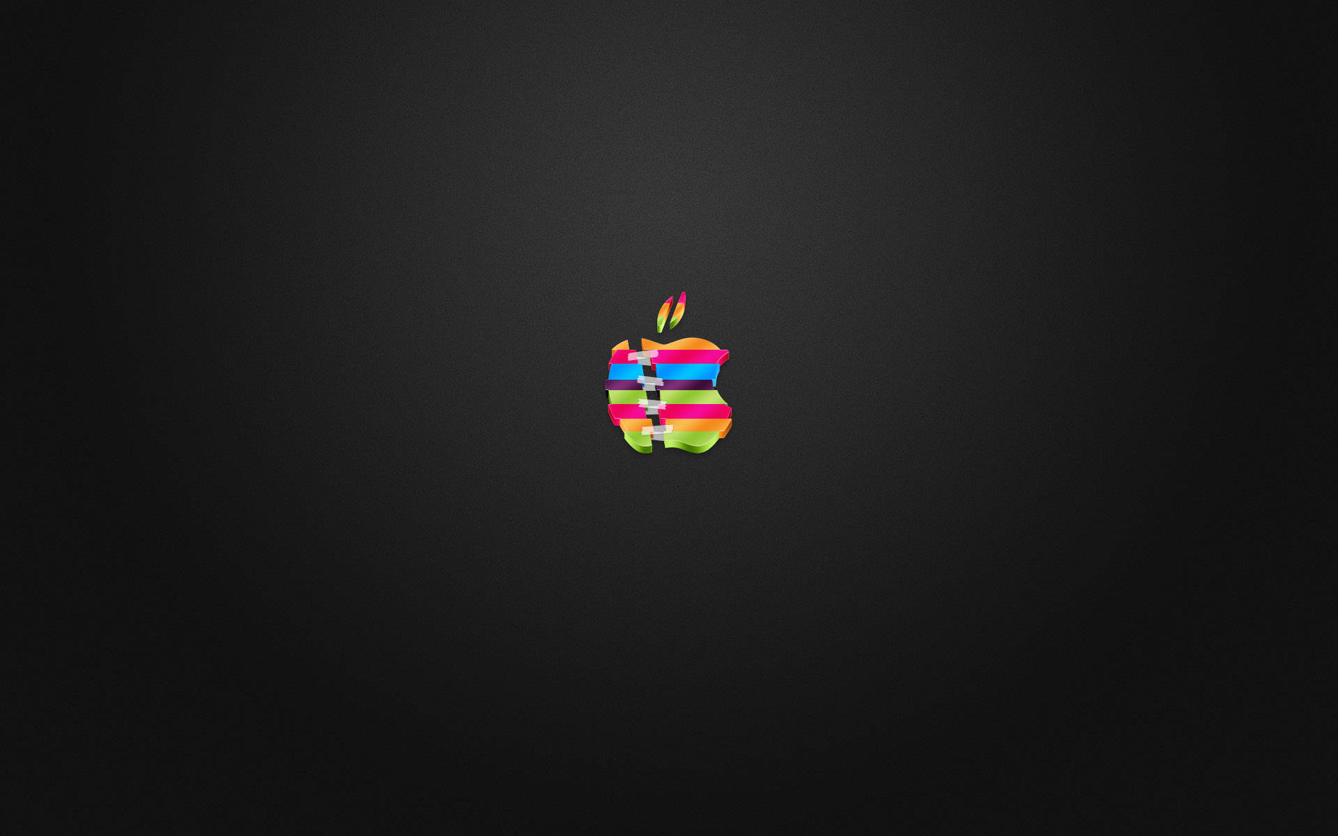 色彩繽紛的彩虹條紋Apple標誌，深色背景