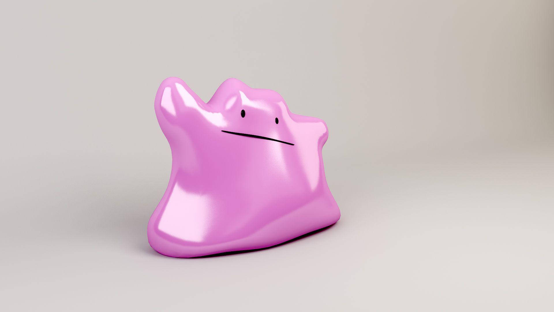 一個在淺灰色背景上帶有簡單面孔的粉紅色鬼魂般3D渲染。