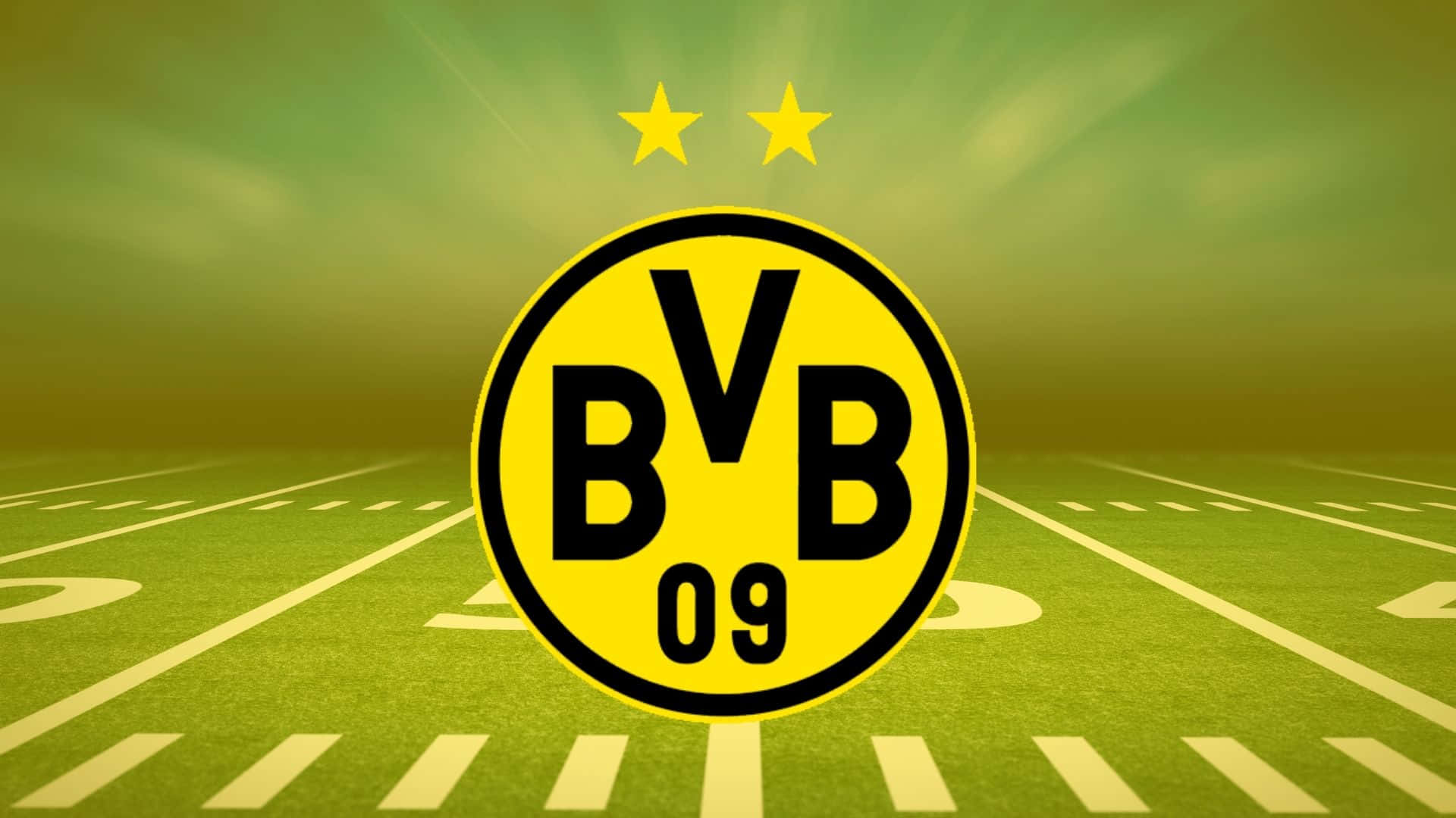 BVB 09 足球會標誌在綠色球場上，上方有兩顆星。