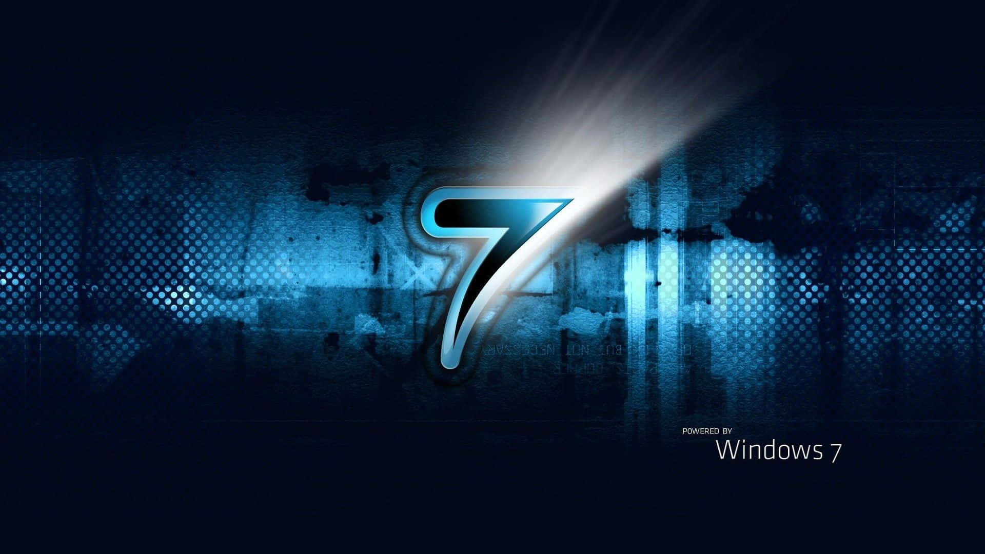 多用途藍色 Windows 數字7 壁紙 — 一個發光的藍色數字7在帶有六邊形圖案的深色紋理數碼背景上明亮地閃耀。
