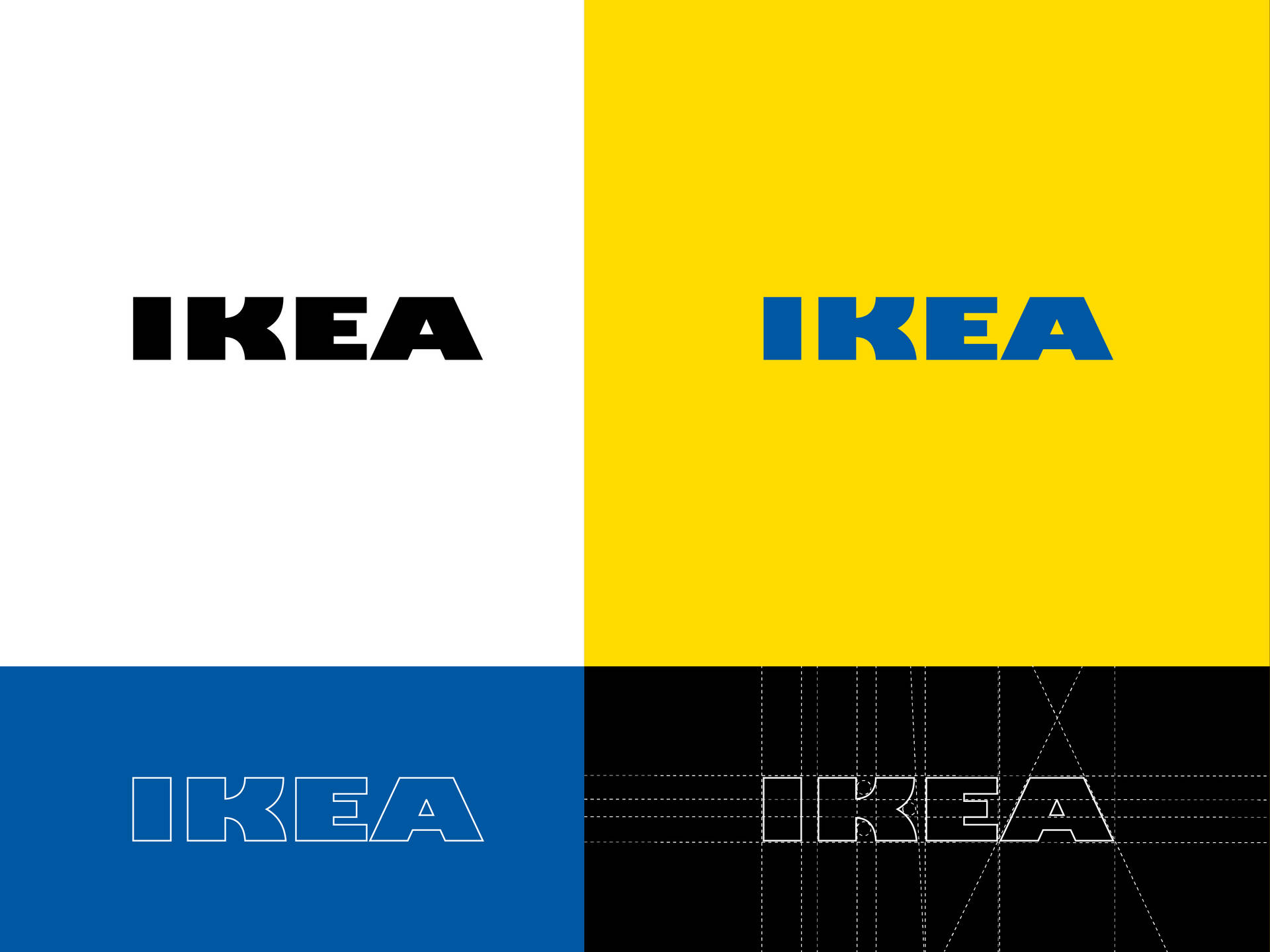 IKEA標誌在分割背景上的四種顏色變化。