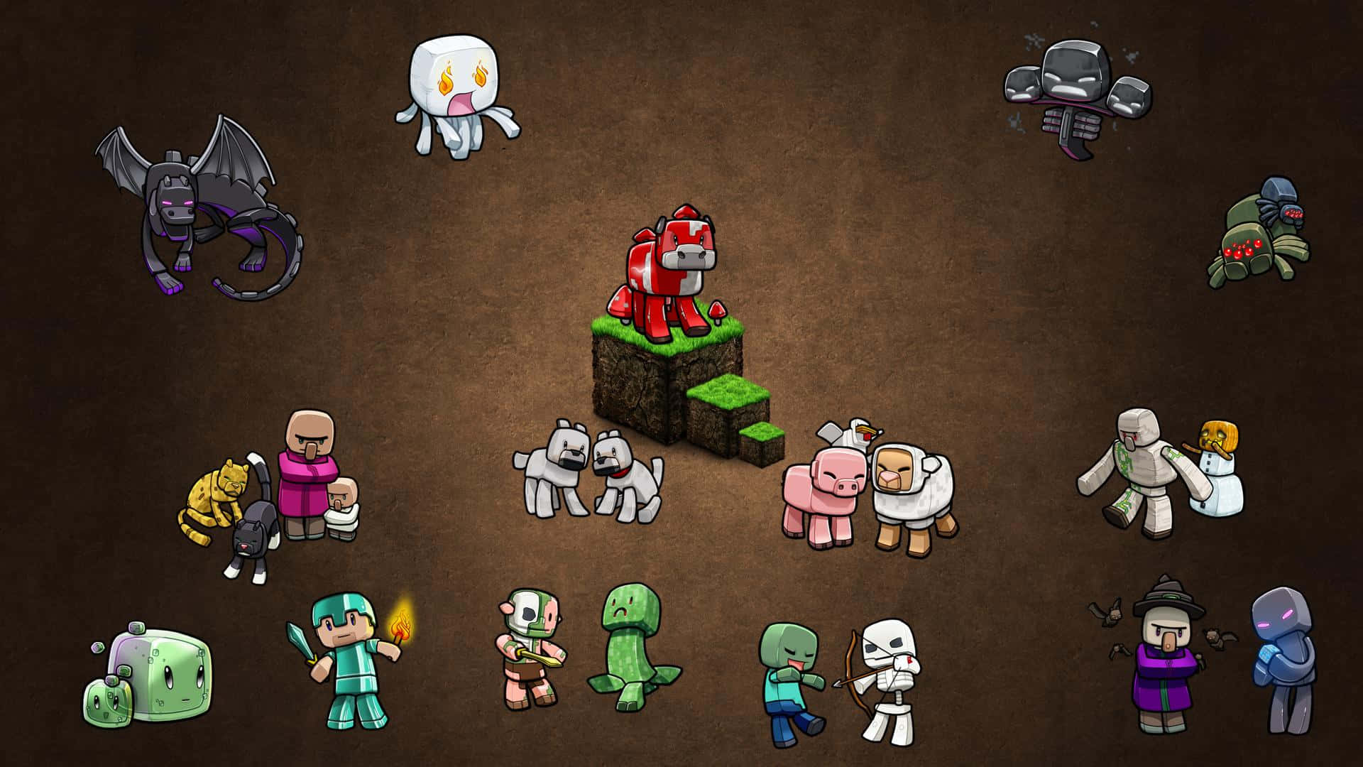 Minecraft像素角色同怪物喺地牢場景中。