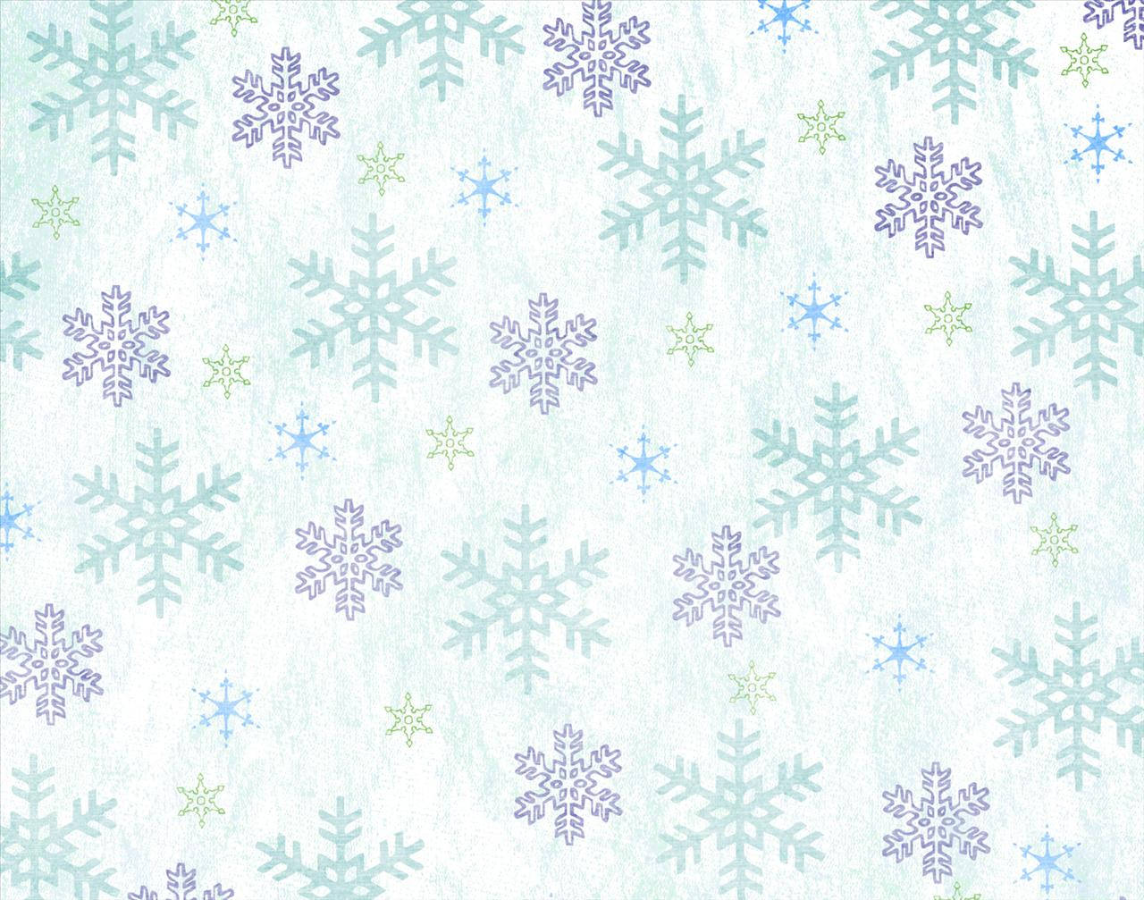 粉彩雪花圖案牆紙，藍色、綠色和薰衣草色，紋理白色背景