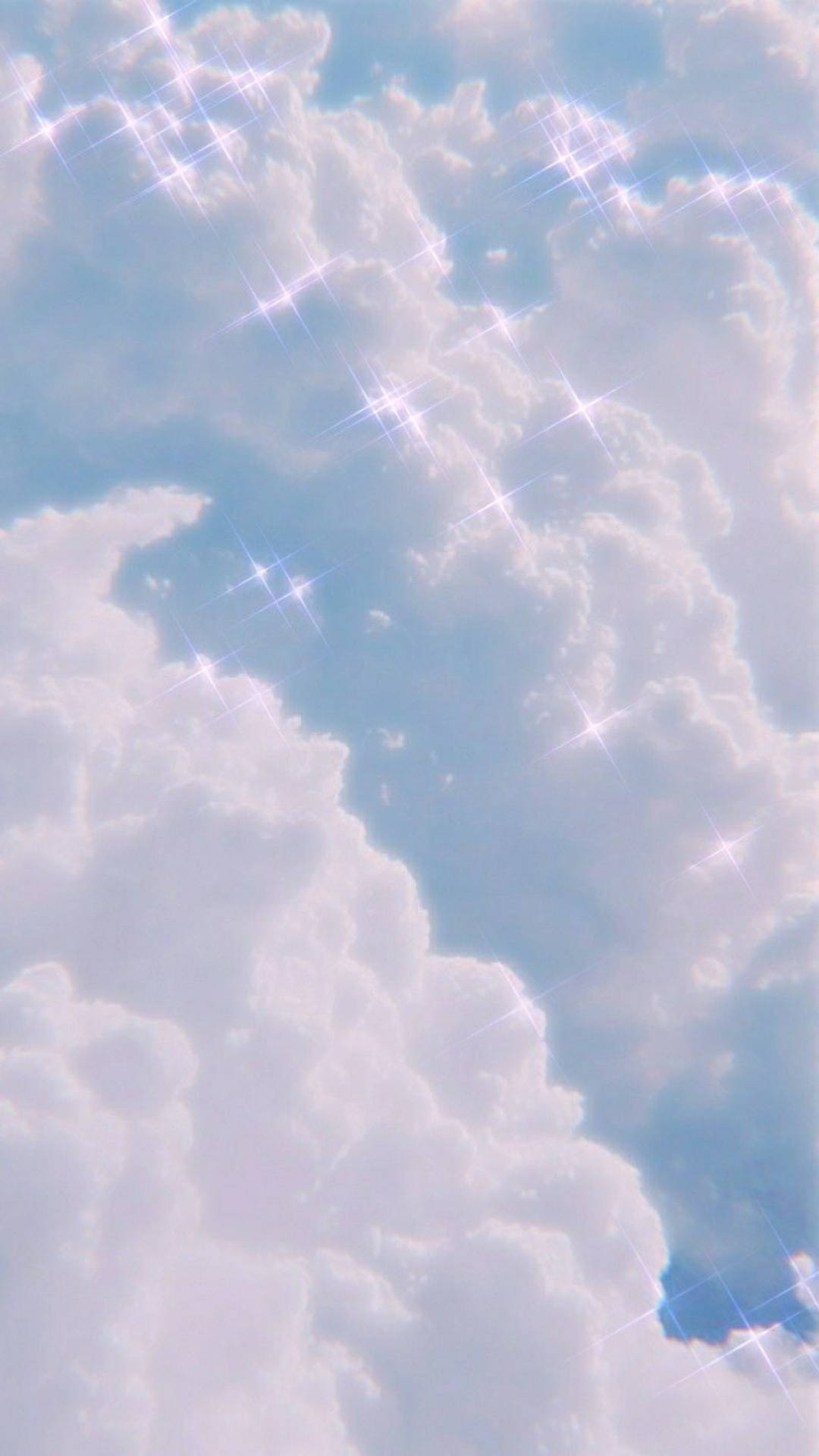 夢幻天空中帶有閃爍星爆效果嘅粉彩雲朵。