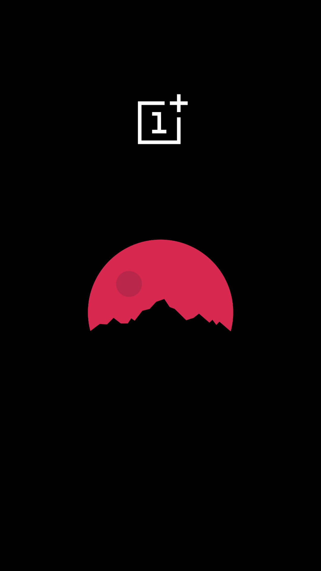 紅色夕陽落在黑色山脈後方，上方有OnePlus標誌
