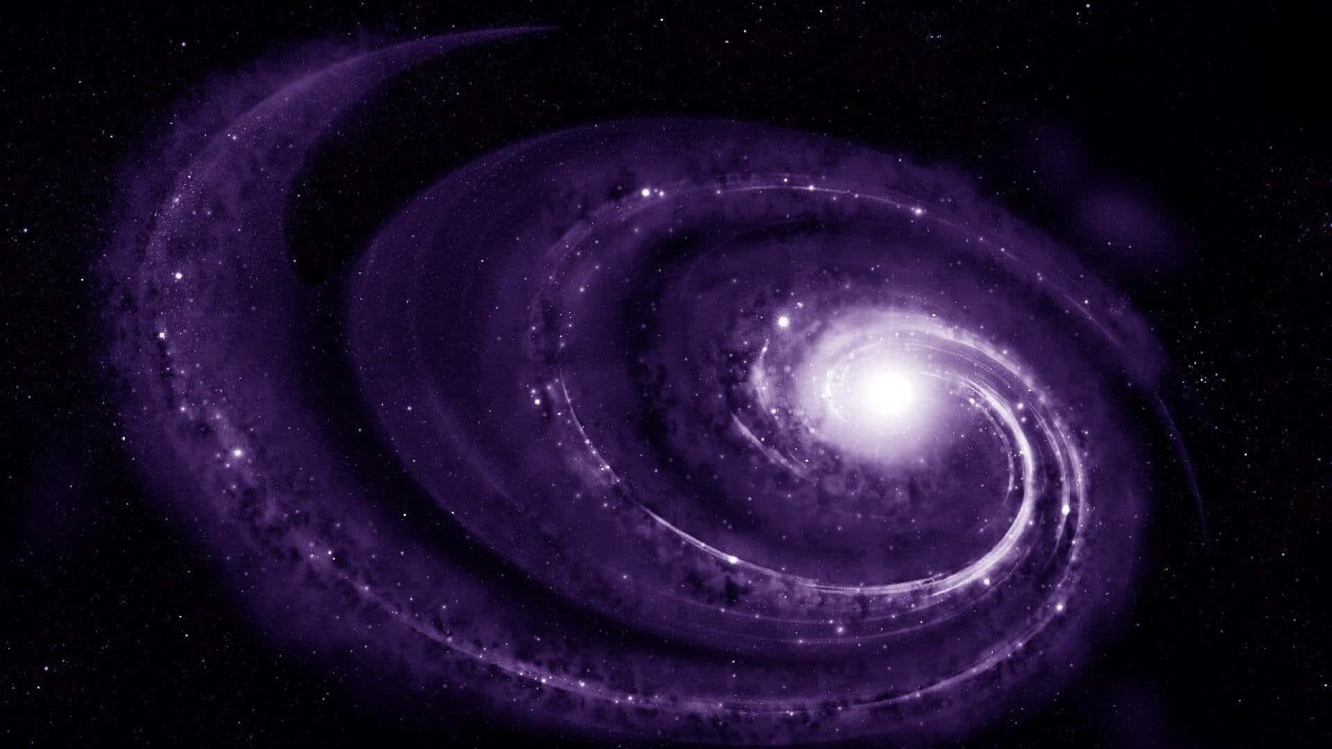 夜空中令人著迷的星座視野 壁紙 — 一個宏偉的螺旋星系在繁星點點的宇宙背景下發出鮮豔的紫色色調和明亮的白色核心。