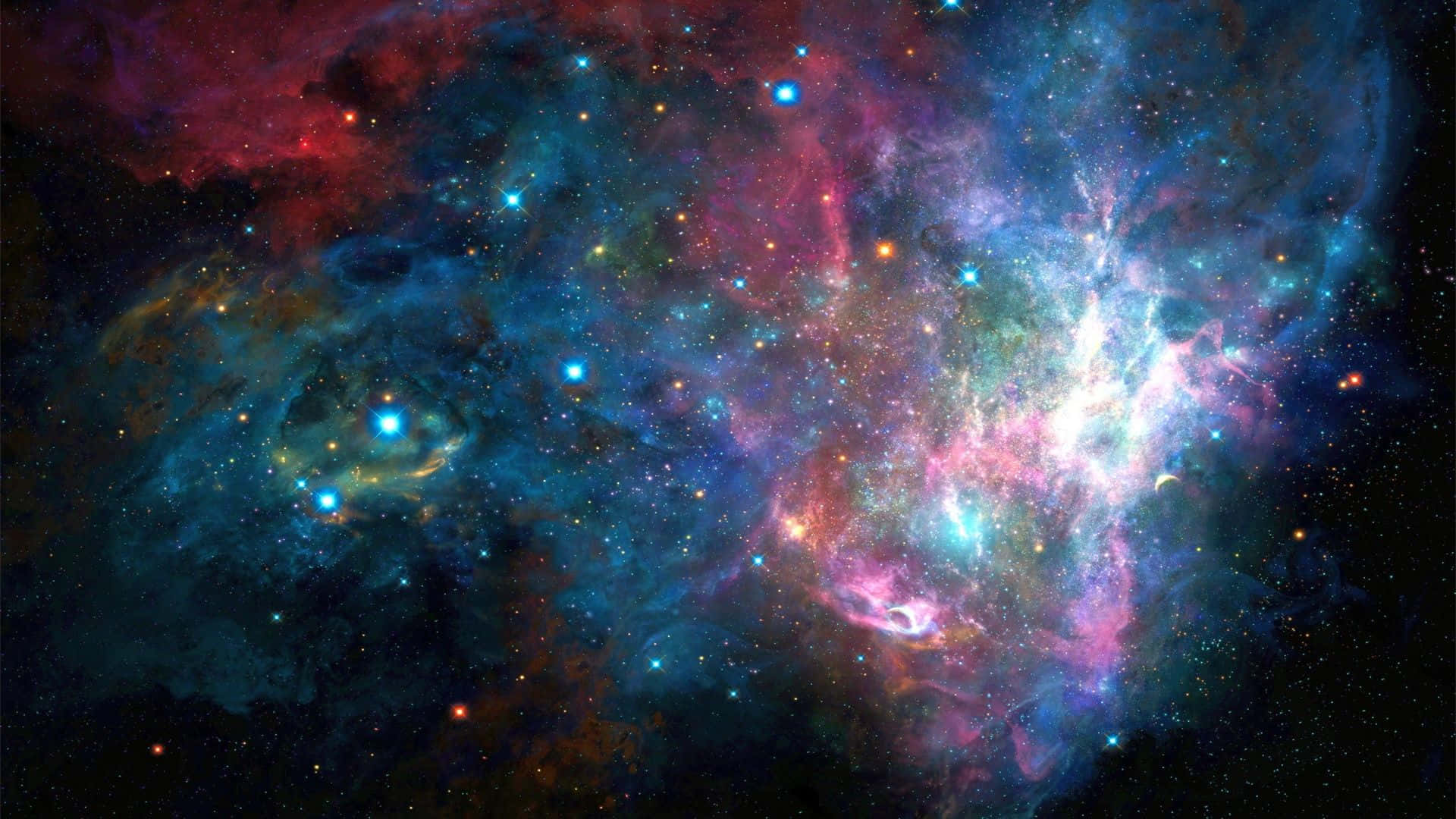 色彩繽紛的宇宙星雲，在深空中閃爍著星星和旋轉的氣體雲。