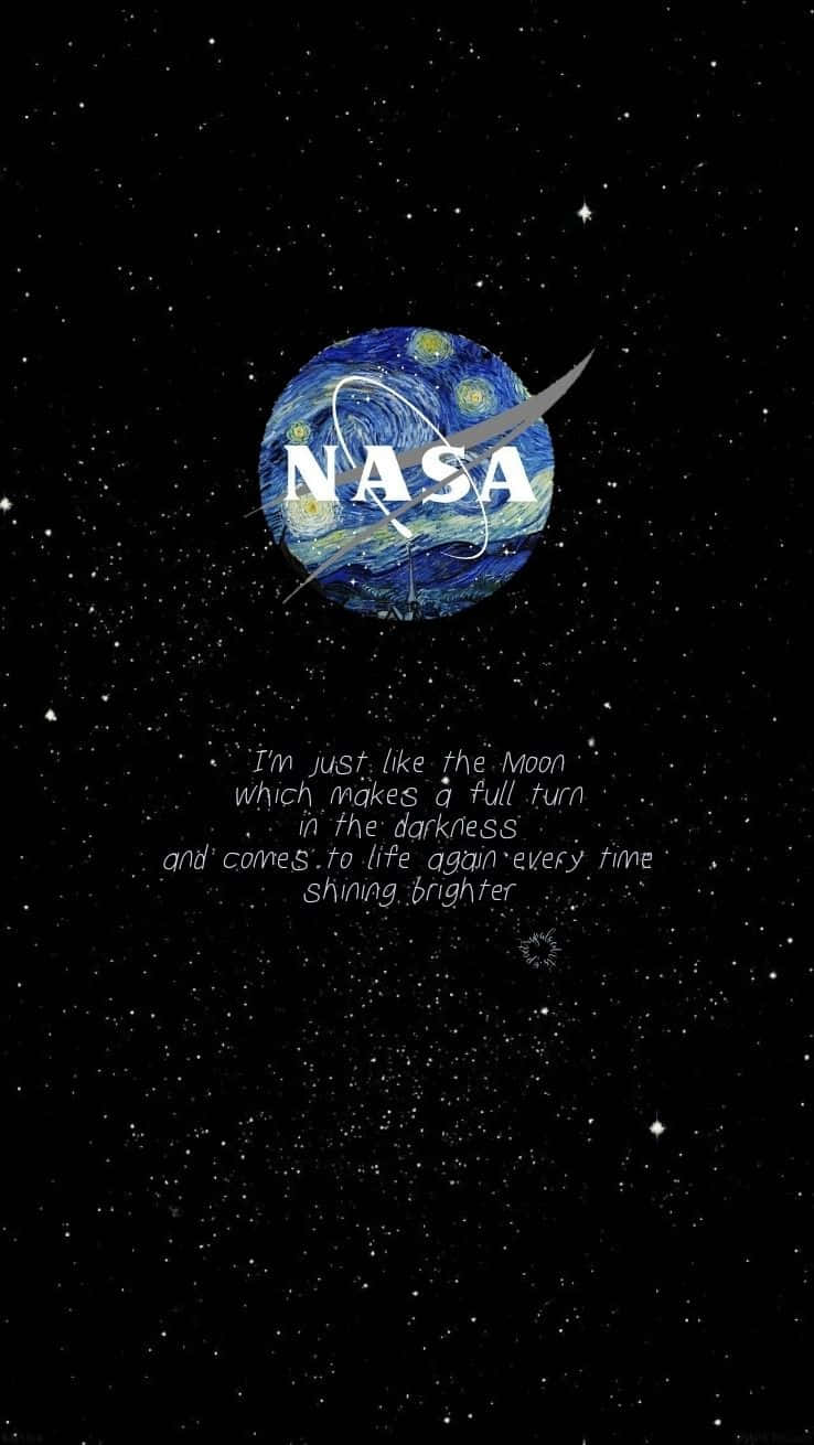 太空中的藍色星球上的NASA標誌，帶有鼓舞人心的引言文字。