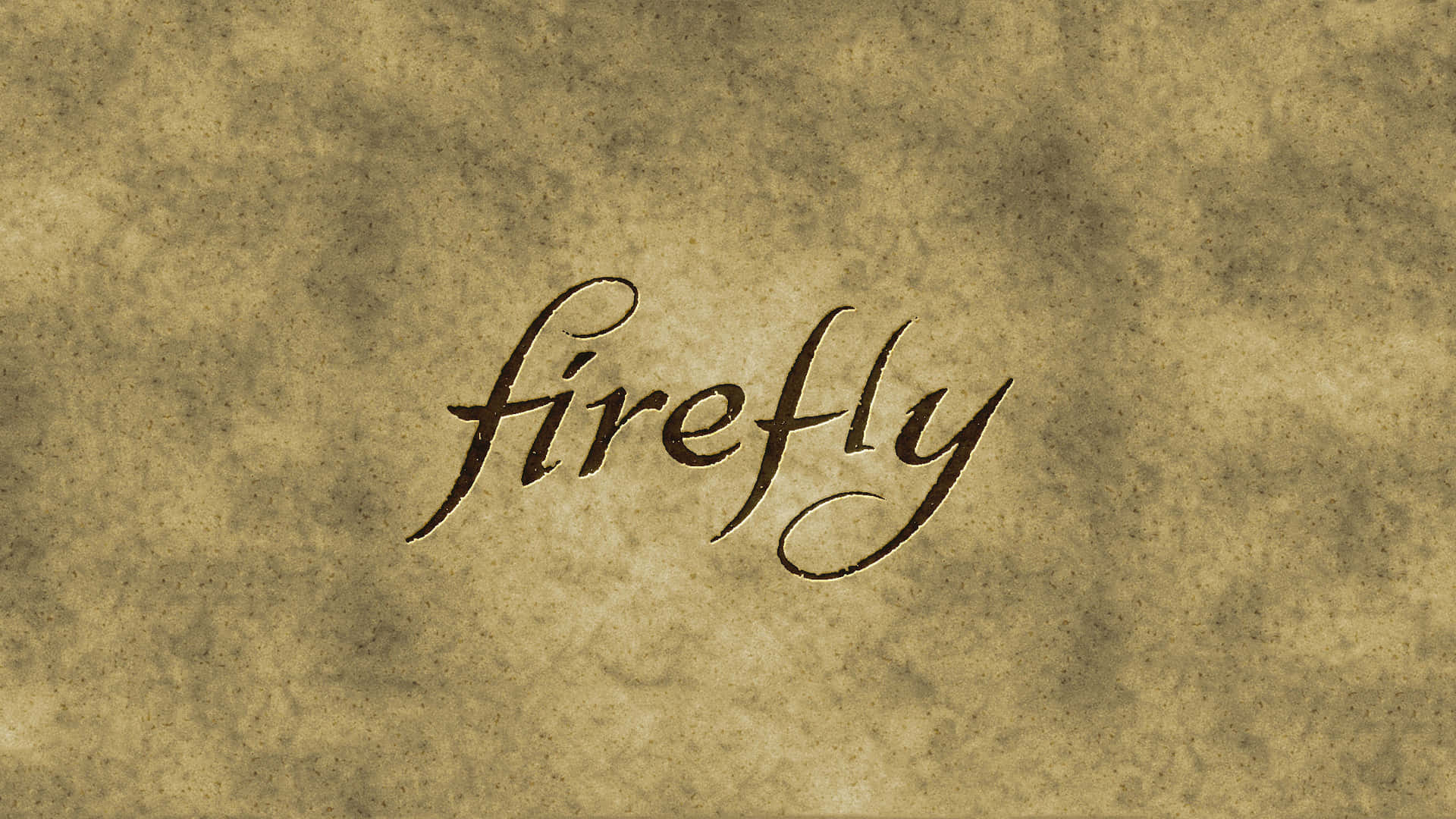 「firefly」這個詞以優雅的草書寫在陳舊的羊皮紙上。