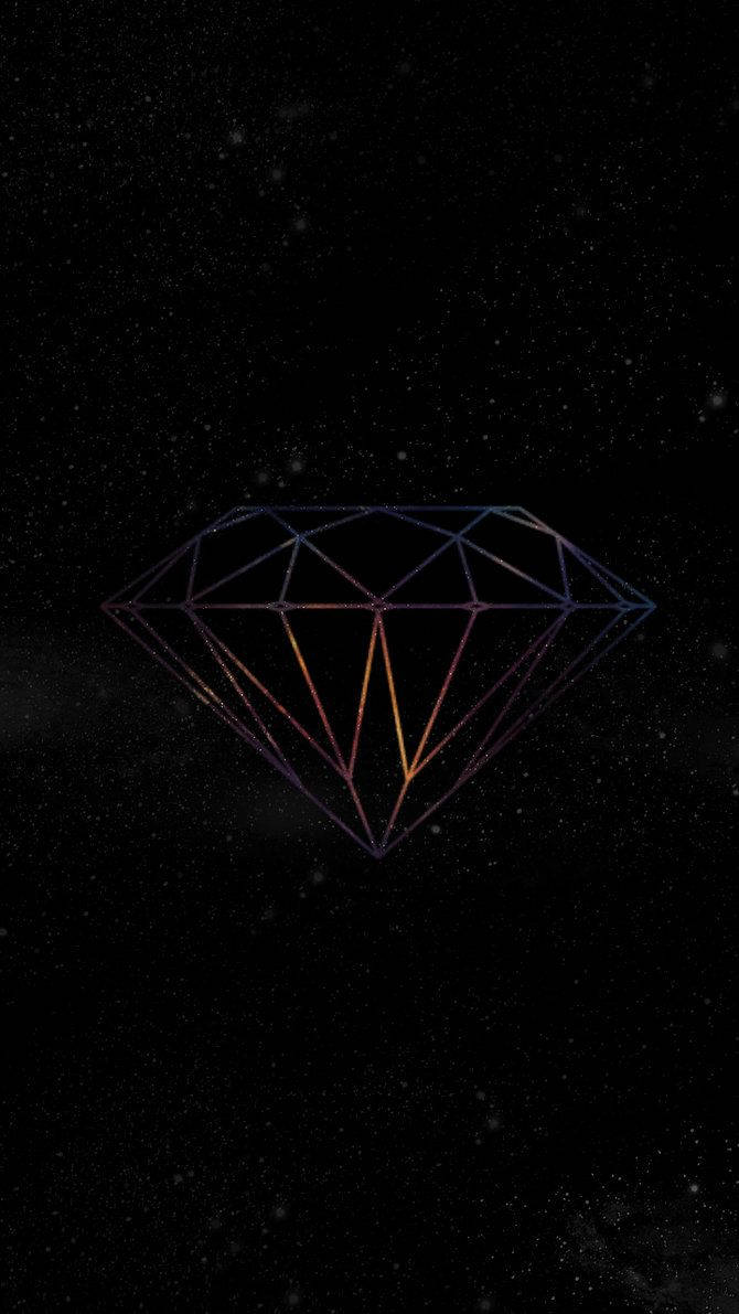 在星空太空背景上以彩虹色發光的幾何鑽石輪廓。