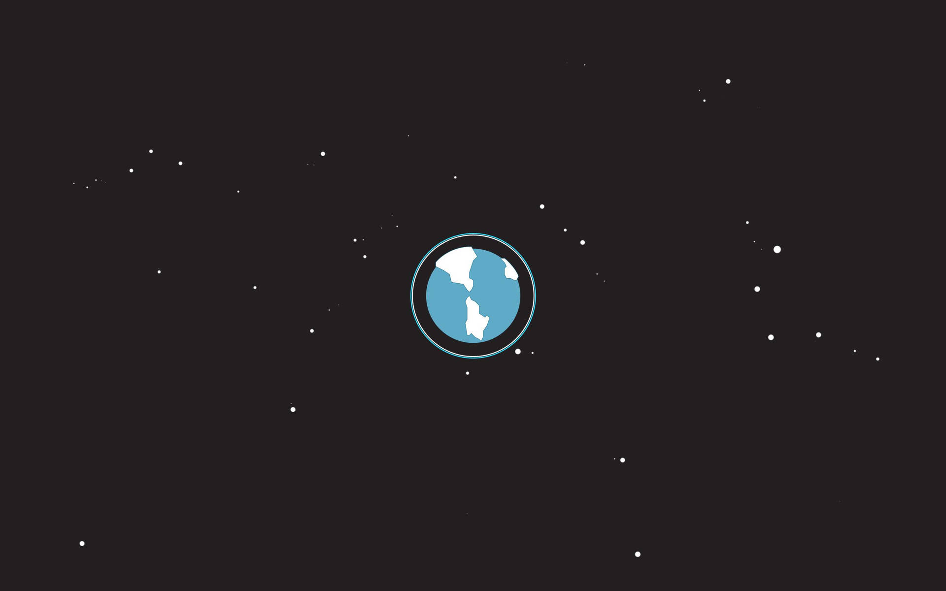 一個藍白地球儀圖示居中在黑暗的星空背景上。