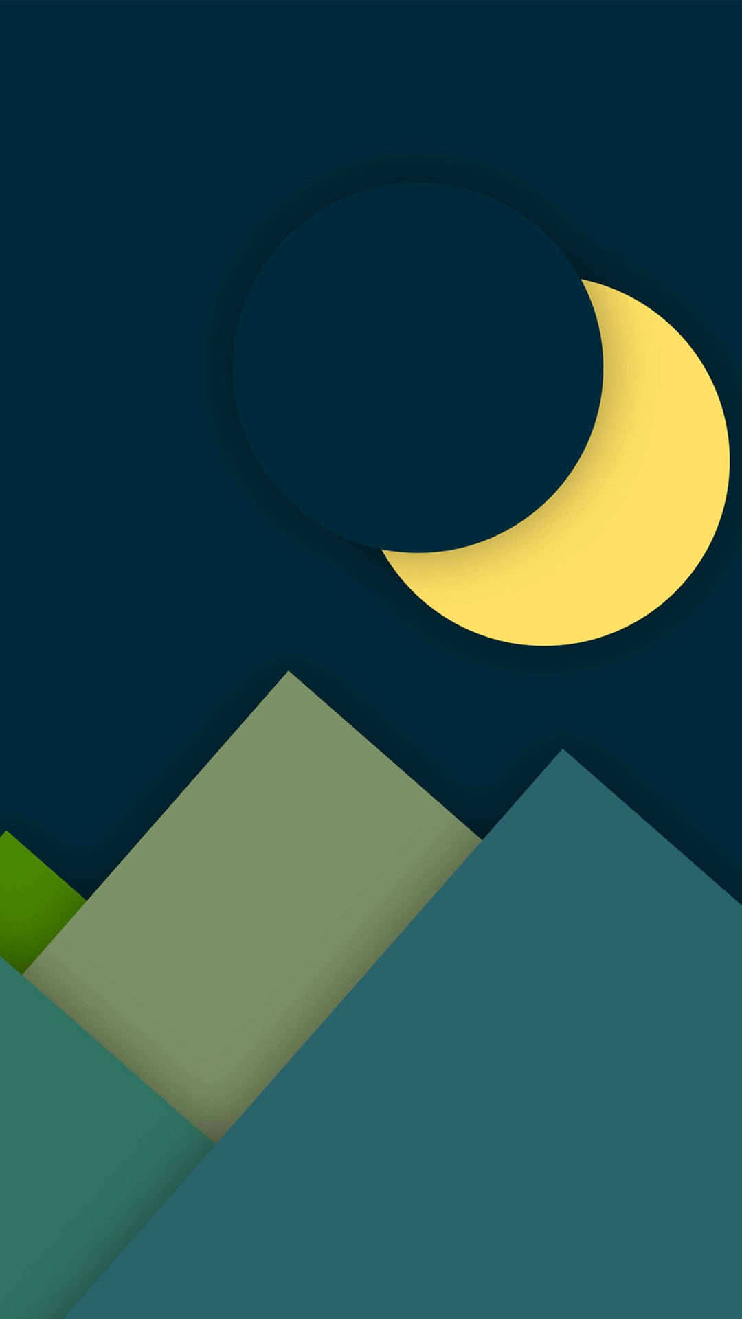 夜晚新月下的抽象幾何山脈。