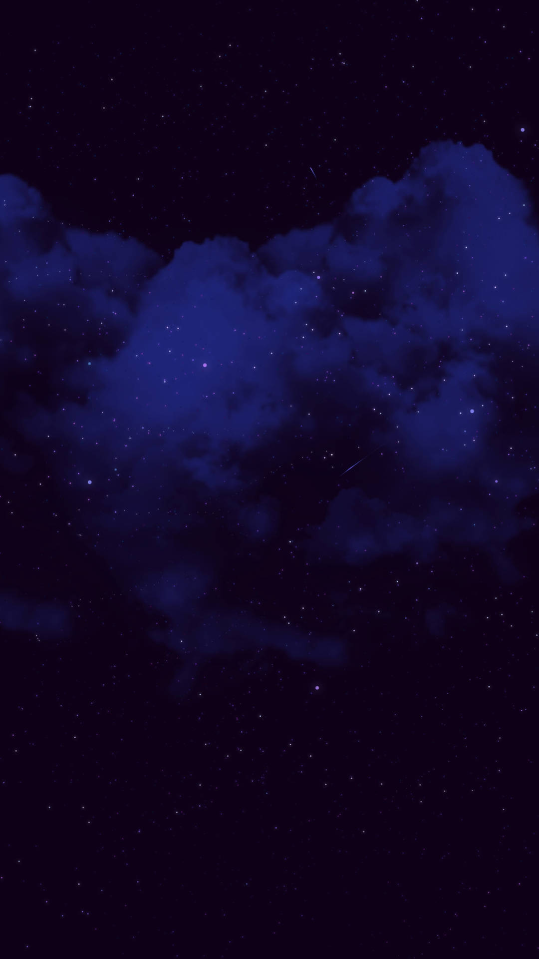 深藍色夜空，有星星和發光的雲層，以及一道微弱的流星劃過。