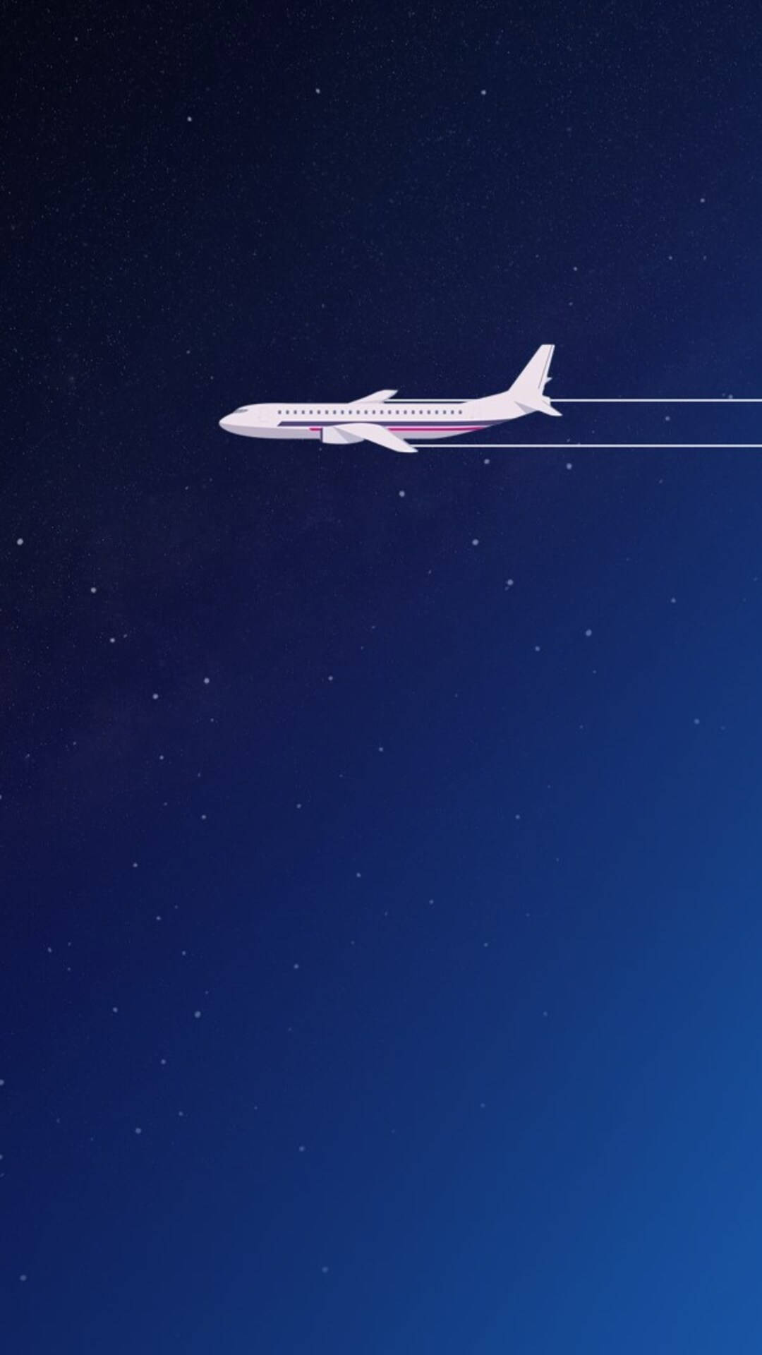 白色飛機在繁星點點的夜空中飛行，帶有凝結尾跡