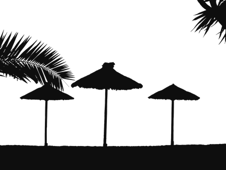 夜色中的海灘傘剪影