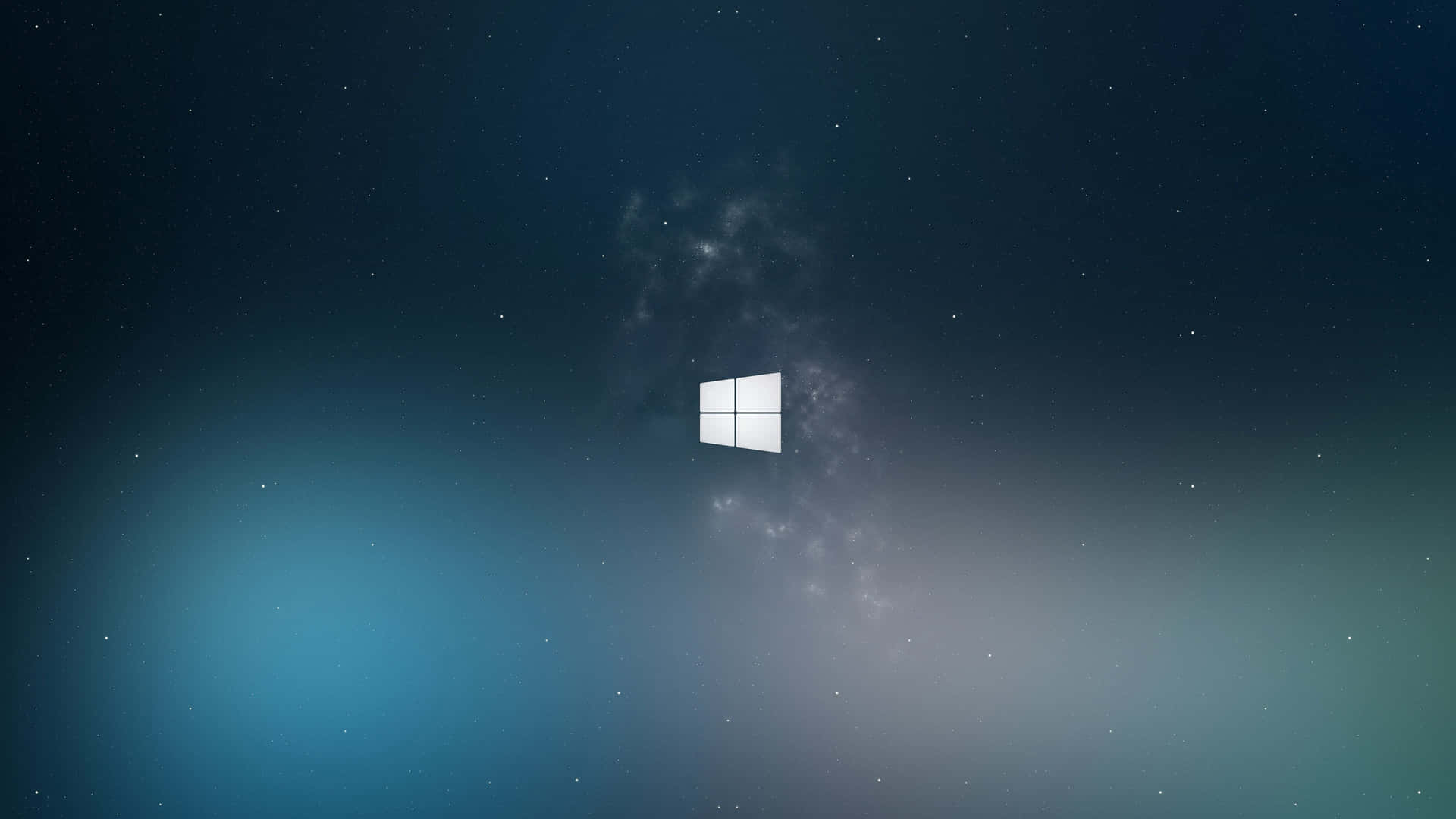 Windows標誌漂浮在星空宇宙星雲中，帶有藍色和紫色漸變。