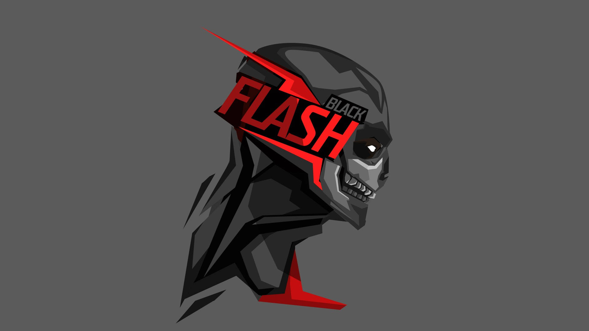帶有紅色閃電和文字的黑色 Flash 骷髏頭標誌。