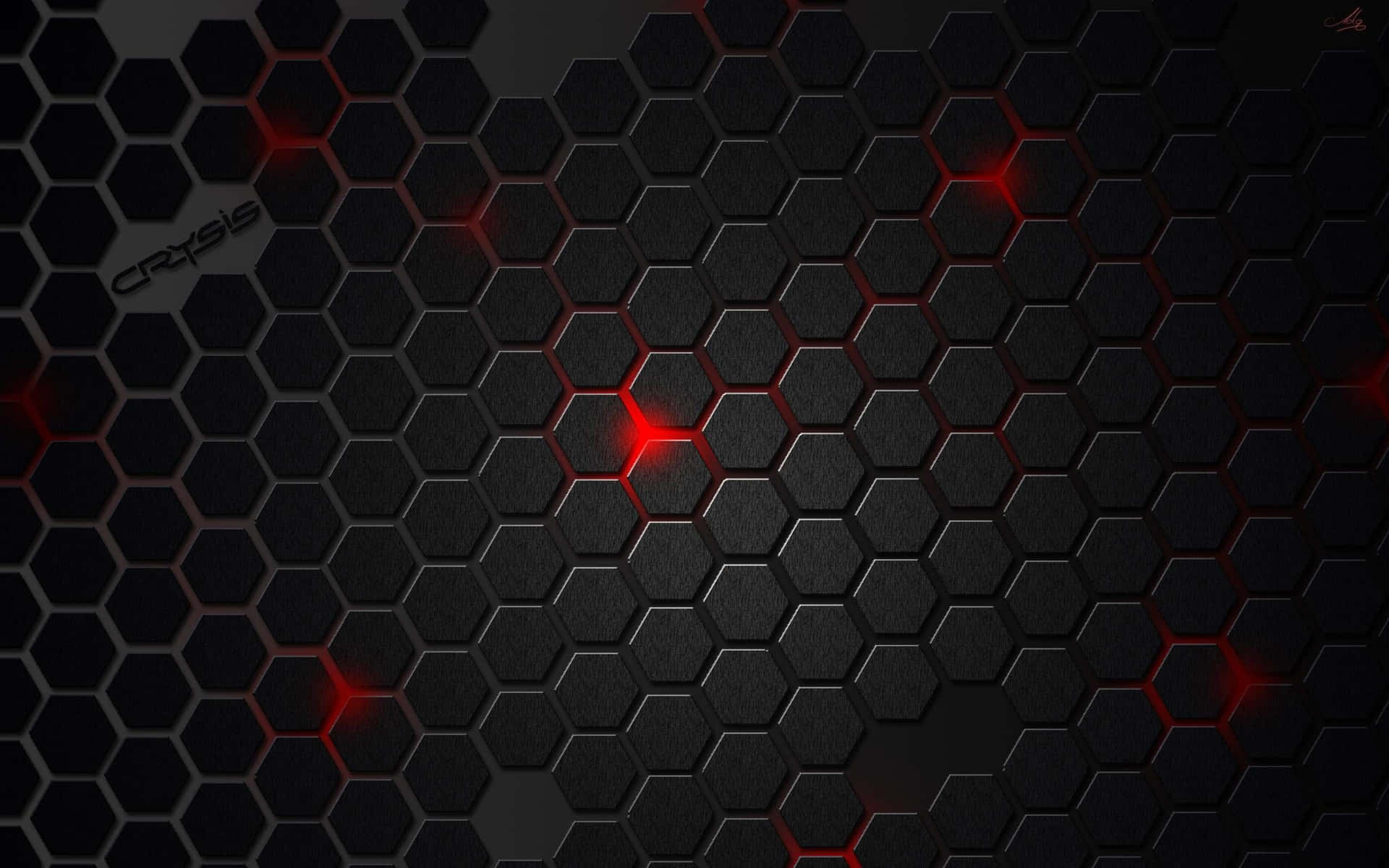 深色六邊形網格，帶有發光的紅色線條和「CRYSIS」標誌。