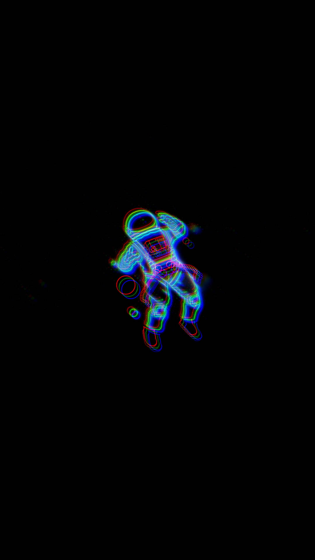 霓虹發光太空人在黑色背景的太空漂浮