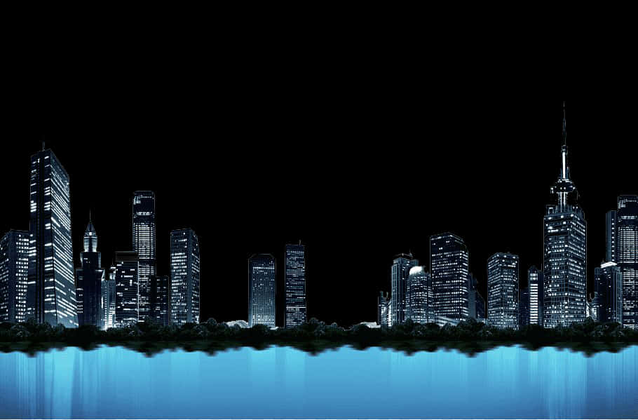 夜間城市天際線倒影 壁紙