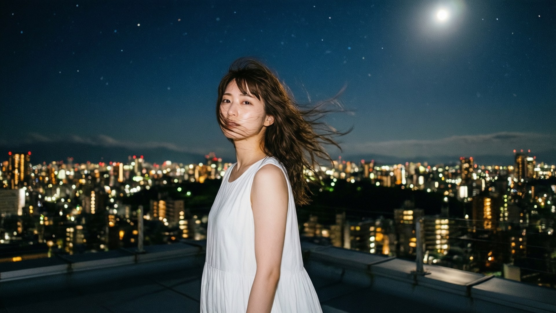 夜間天台上的麻衣 壁紙