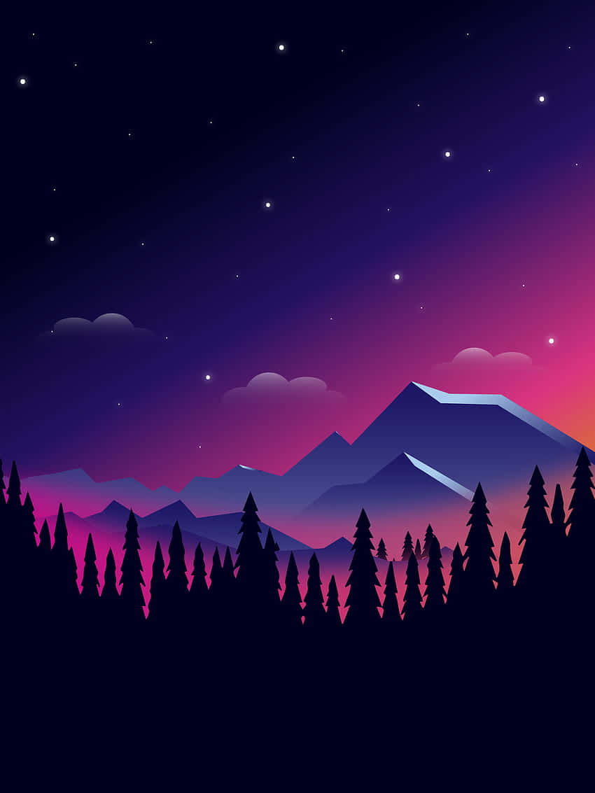 夜間山景，星光與樹木