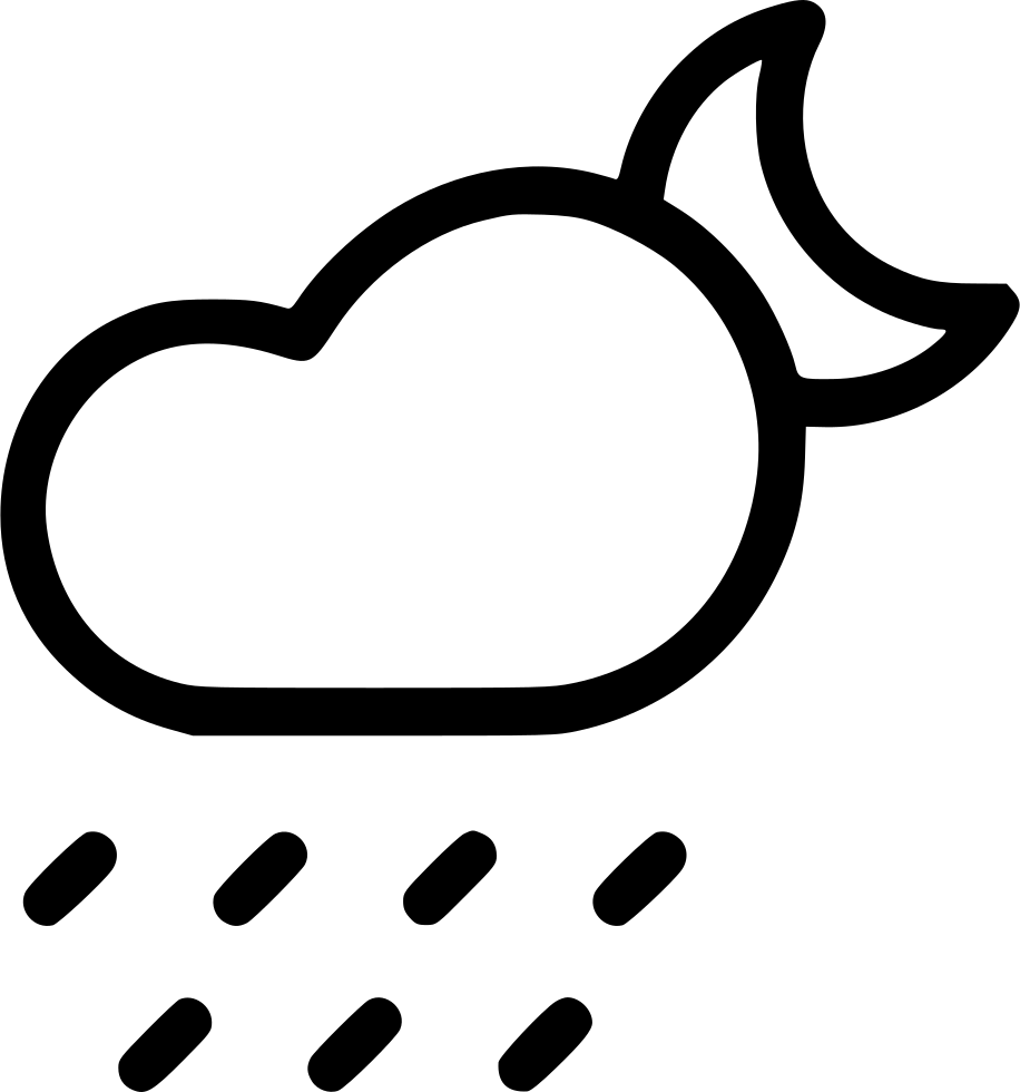 夜雨雲剪貼圖 壁紙 — 白色背景上帶有雨滴落下的極簡黑色雲朵輪廓。
