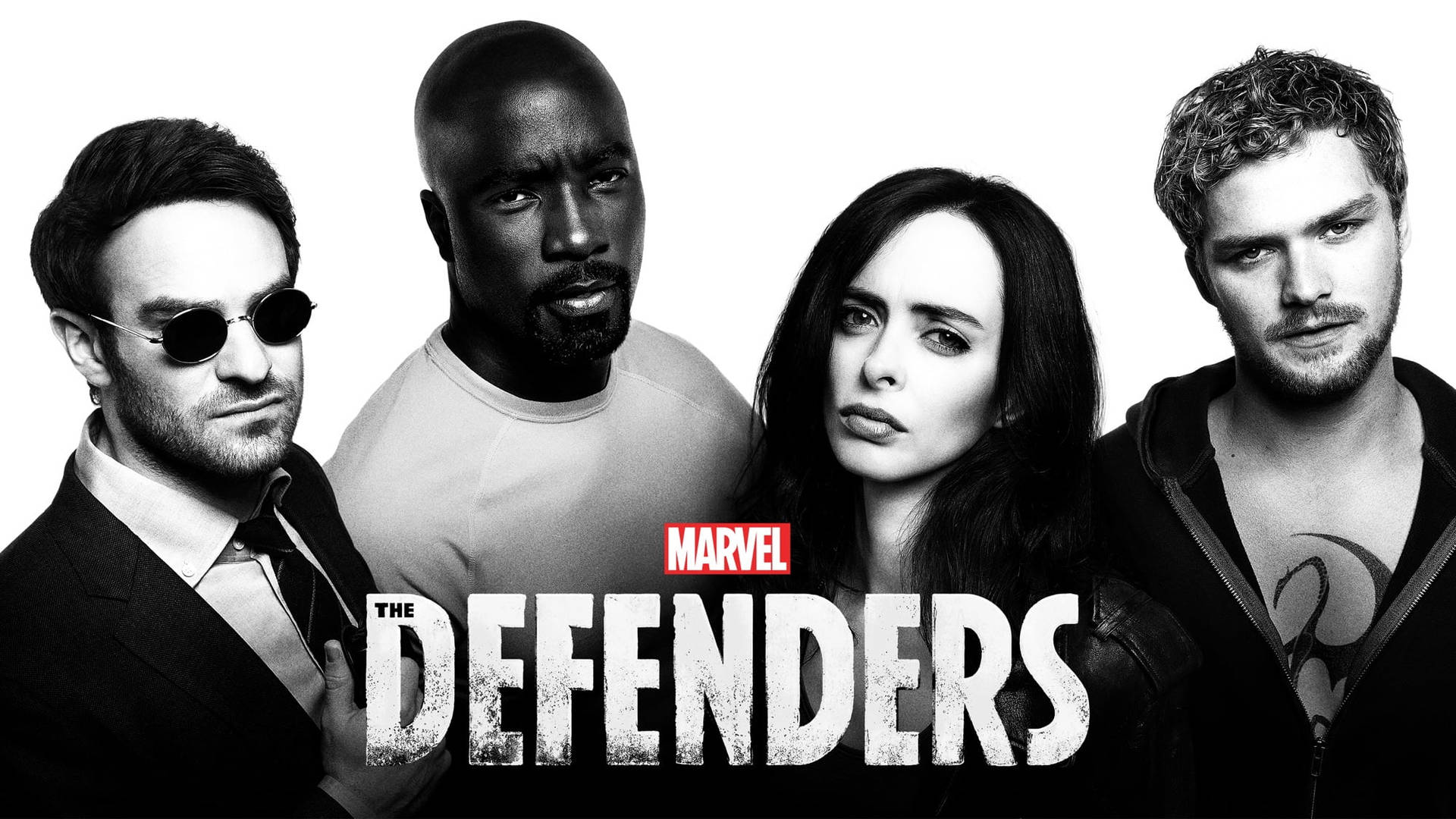 四位漫威超級英雄以黑白風格，標題為The Defenders。