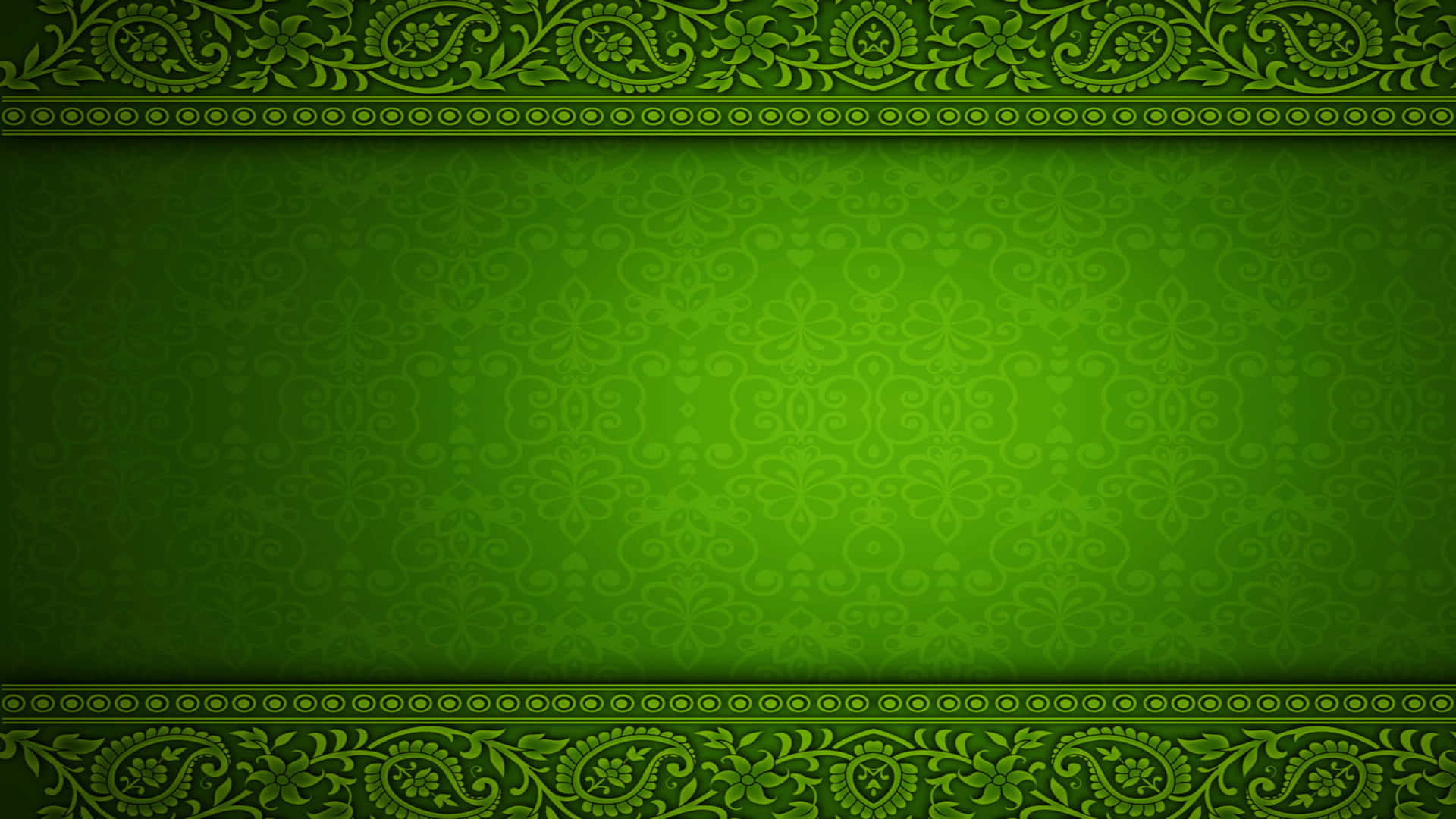 綠色牆紙，帶有裝飾性佩斯利邊框和大馬士革圖案。 — 2048x1152 動圖 壁紙