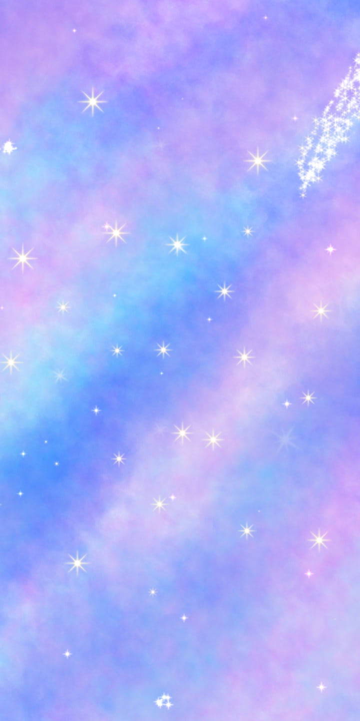 銀河 桌布 壁紙 — 夢幻嘅粉彩天空，充滿閃爍星星同發光彗星尾巴，襯托住柔和嘅薰衣草色同藍色雲朵。