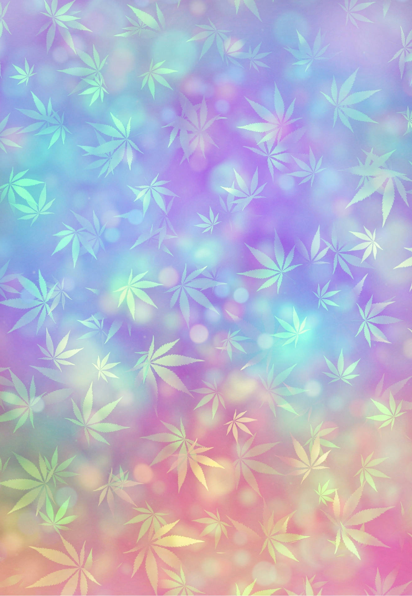 帶有漂浮大麻葉和發光光暈的柔和漸變背景。