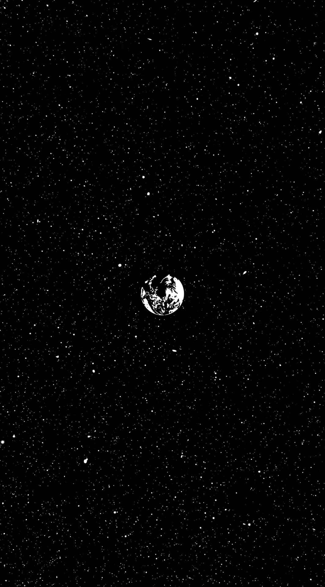 從太空看地球，被黑白星星包圍。