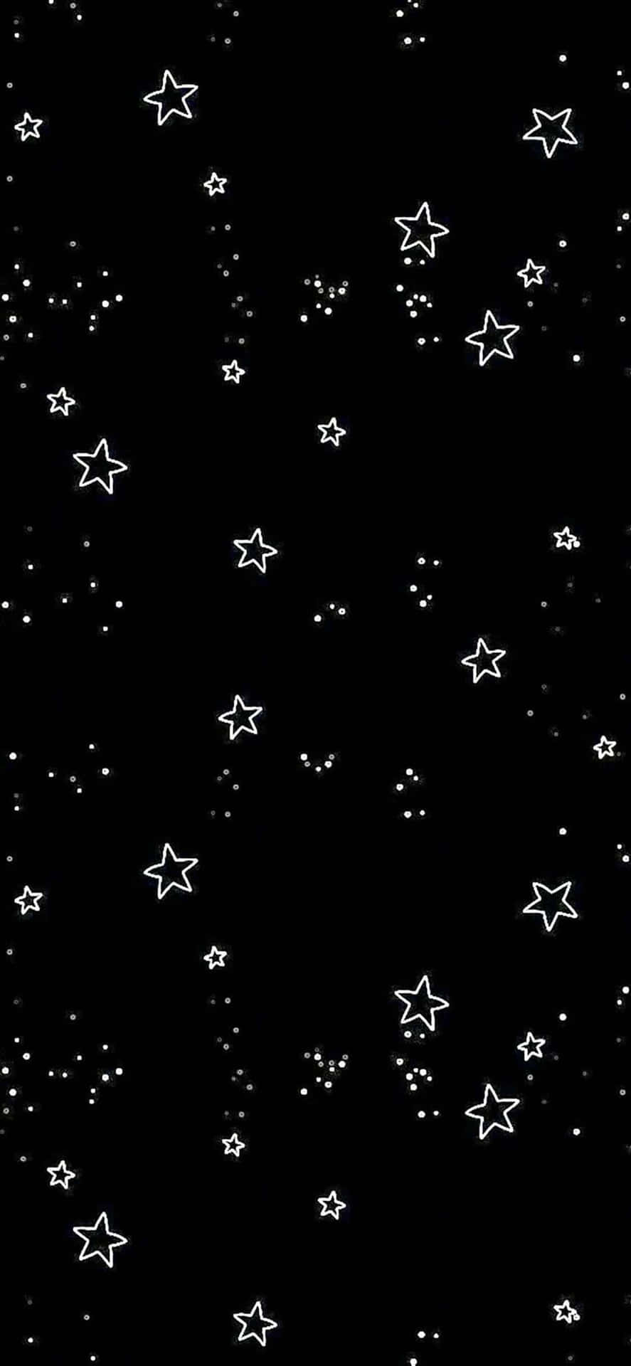 黑色背景搭配白色星星和圓點，營造宇宙夜空效果。