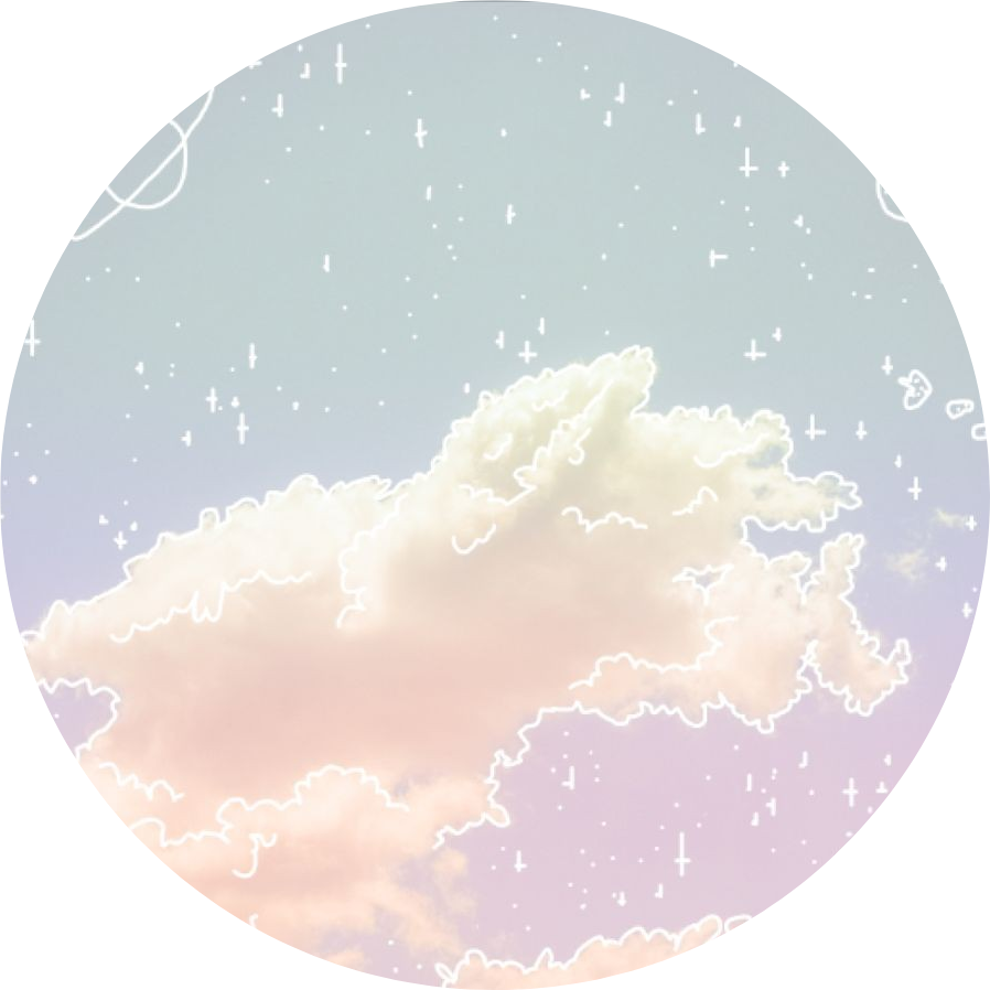 夢幻柔粉雲景圓形 壁紙 — 圓形框架展示柔和的粉彩雲朵，帶有白色輪廓，背景是漸變天空，點綴著細小的加號形星星。