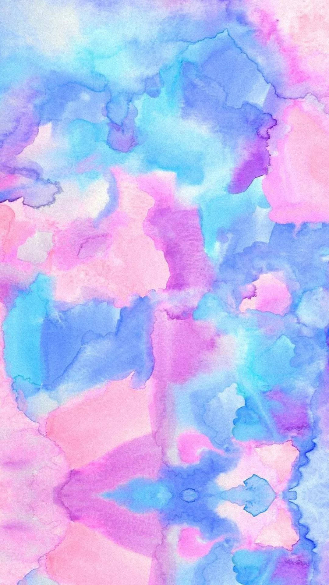 Marble Phone 桌布 壁紙 — 夢幻水彩抽象畫，粉紅、藍色和紫色色調柔和融合，營造出流動空靈的圖案。