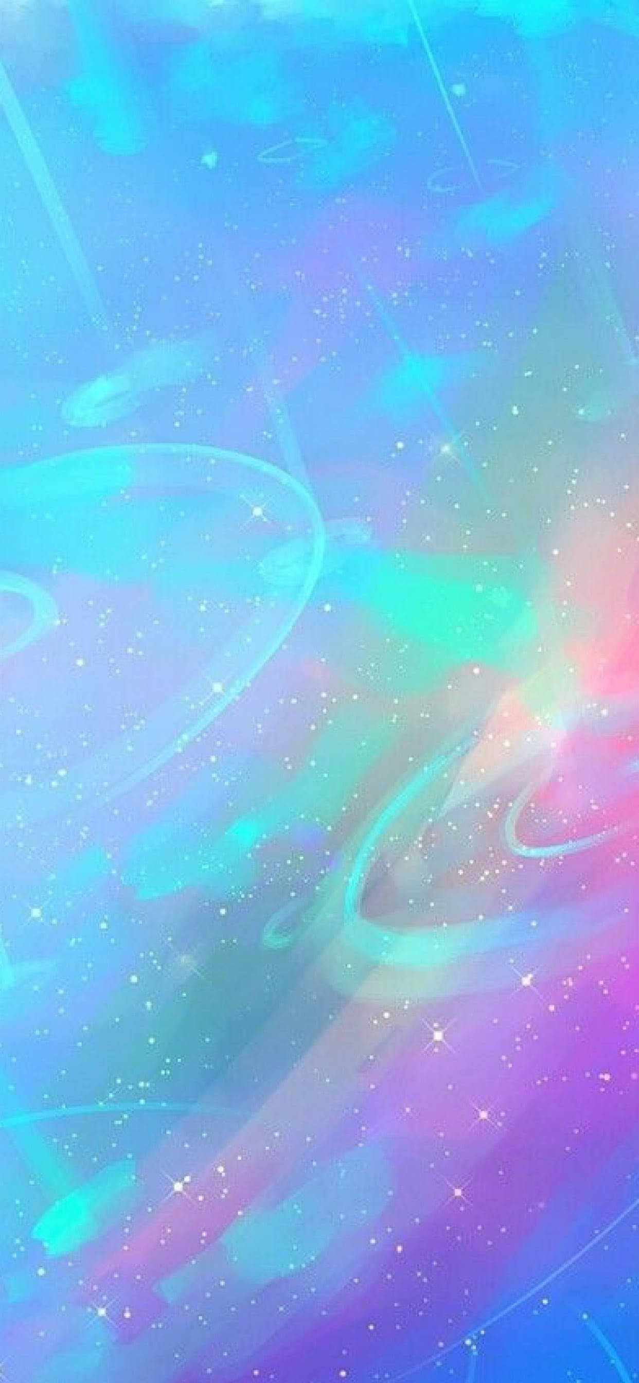 銀河 桌布 壁紙 — 夢幻的宇宙漩渦，帶有粉彩藍、粉紅和青綠色，點綴著閃爍的星星和發光的星雲。