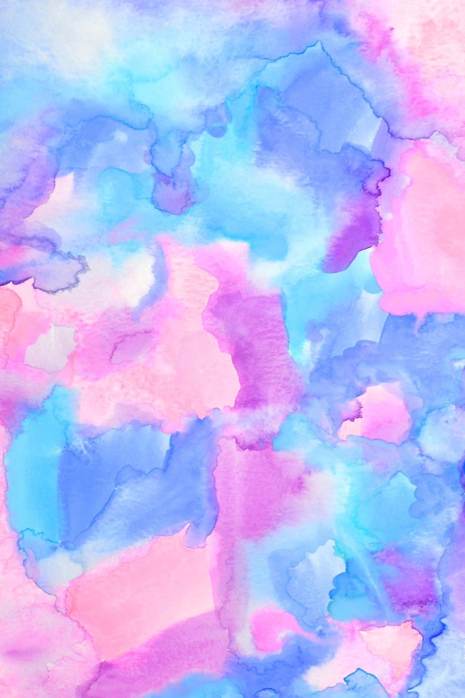 Pink Watercolor 桌布 壁紙 — 夢幻的水彩洗滌，將柔和的粉紅、紫色和藍色融合成有機流動的形狀。