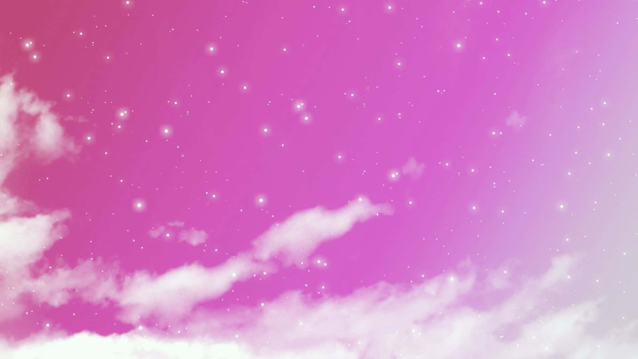 Aesthetic YouTube 桌布 壁紙 — 夢幻的粉紅天空，充滿柔軟的白雲和閃爍的星星，營造出神奇的天體場景。