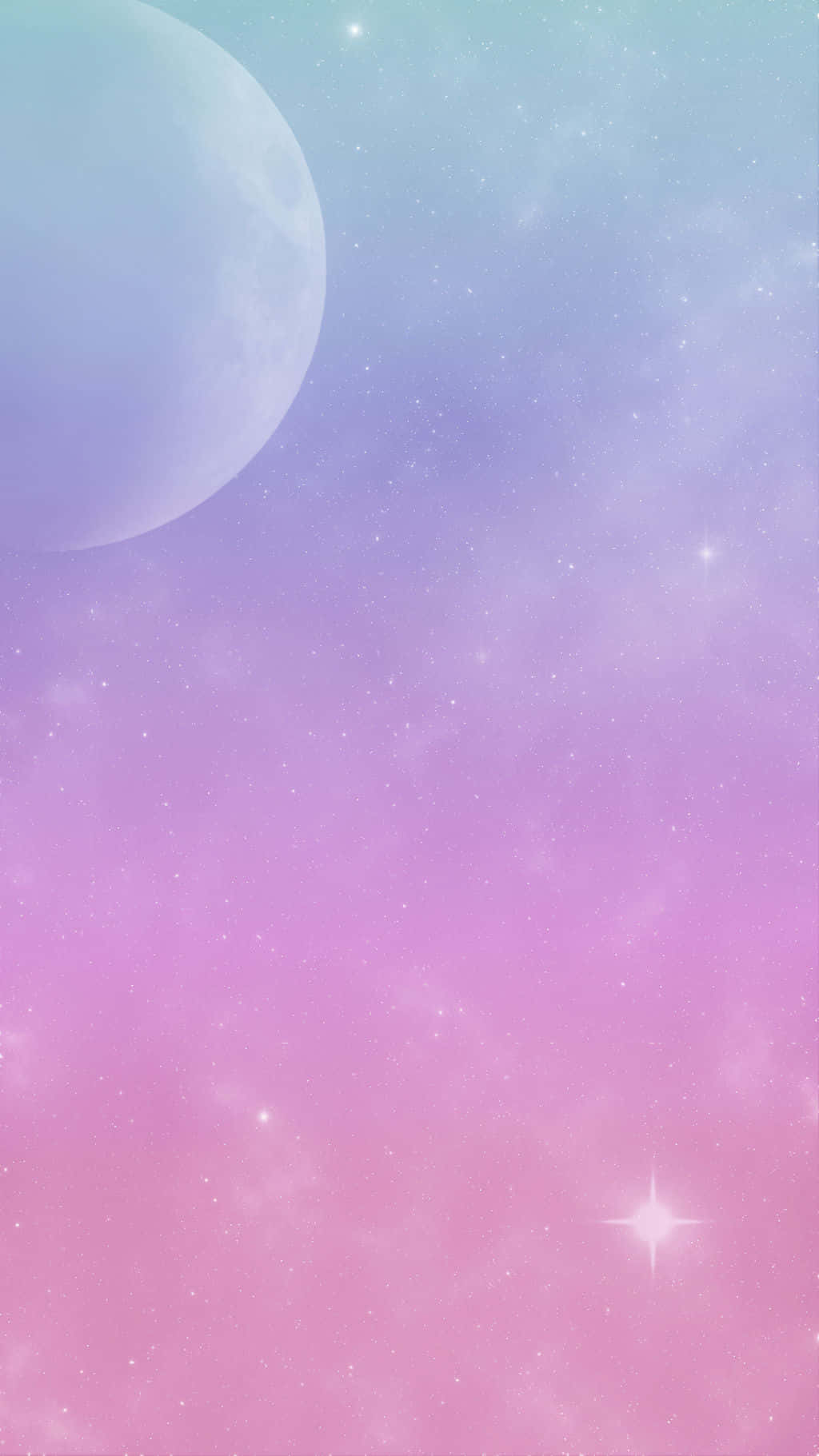 Galaxy Note 桌布 壁紙 — 夢幻粉彩星系，有巨大月亮和閃爍星星，背景是粉紅、紫和藍色的漸變天空。