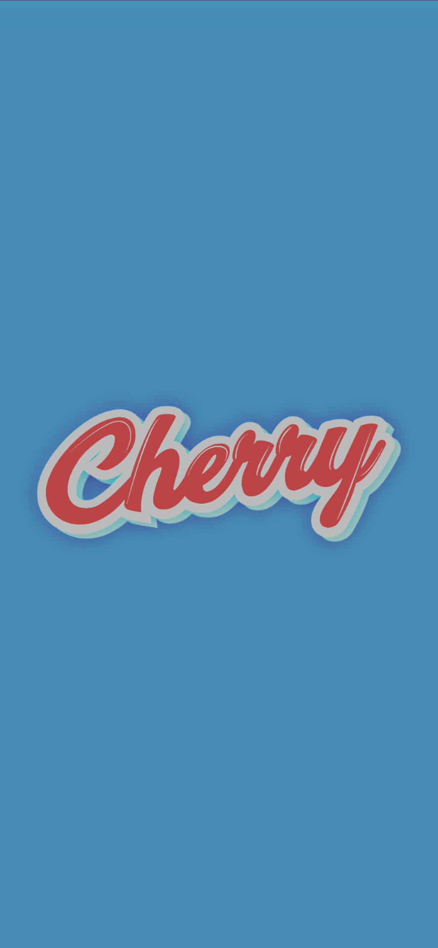 藍色背景上帶有白色和淺藍色輪廓的粗體紅色草書文字「Cherry」。