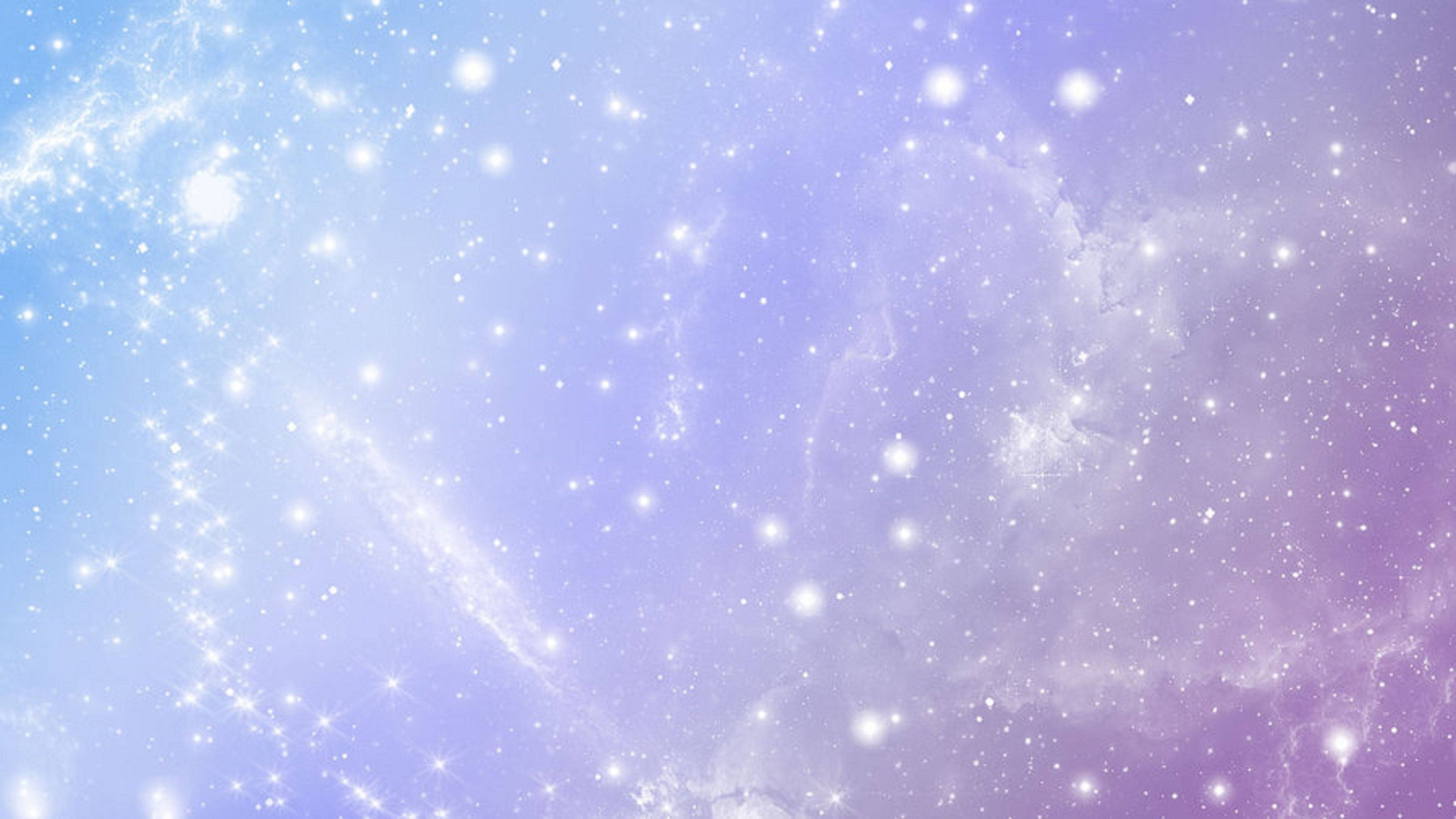 銀河 桌布 壁紙 — 夢幻般的宇宙空間，充滿閃爍的星星和發光的星雲，呈現柔和的薰衣草色和青色調。